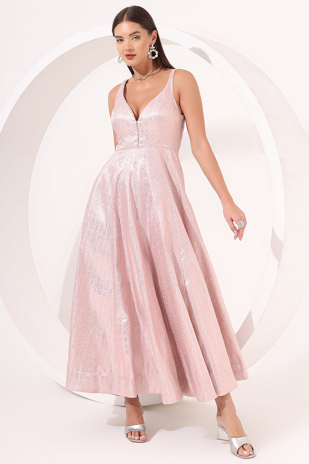 Blush Pink Brocade Anarkali Gown