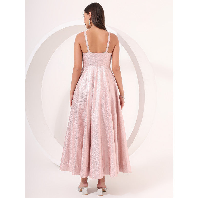 Blush Pink Brocade Anarkali Gown - qivii
