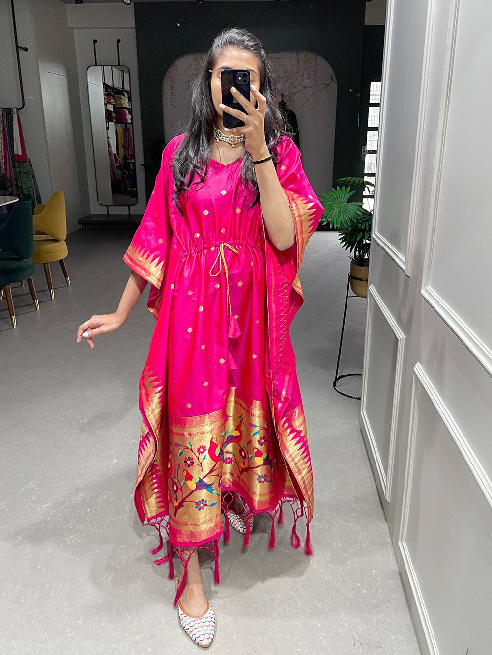 Pink Color Weaving Zari Work Jacquard Paithani Kaftan - qivii