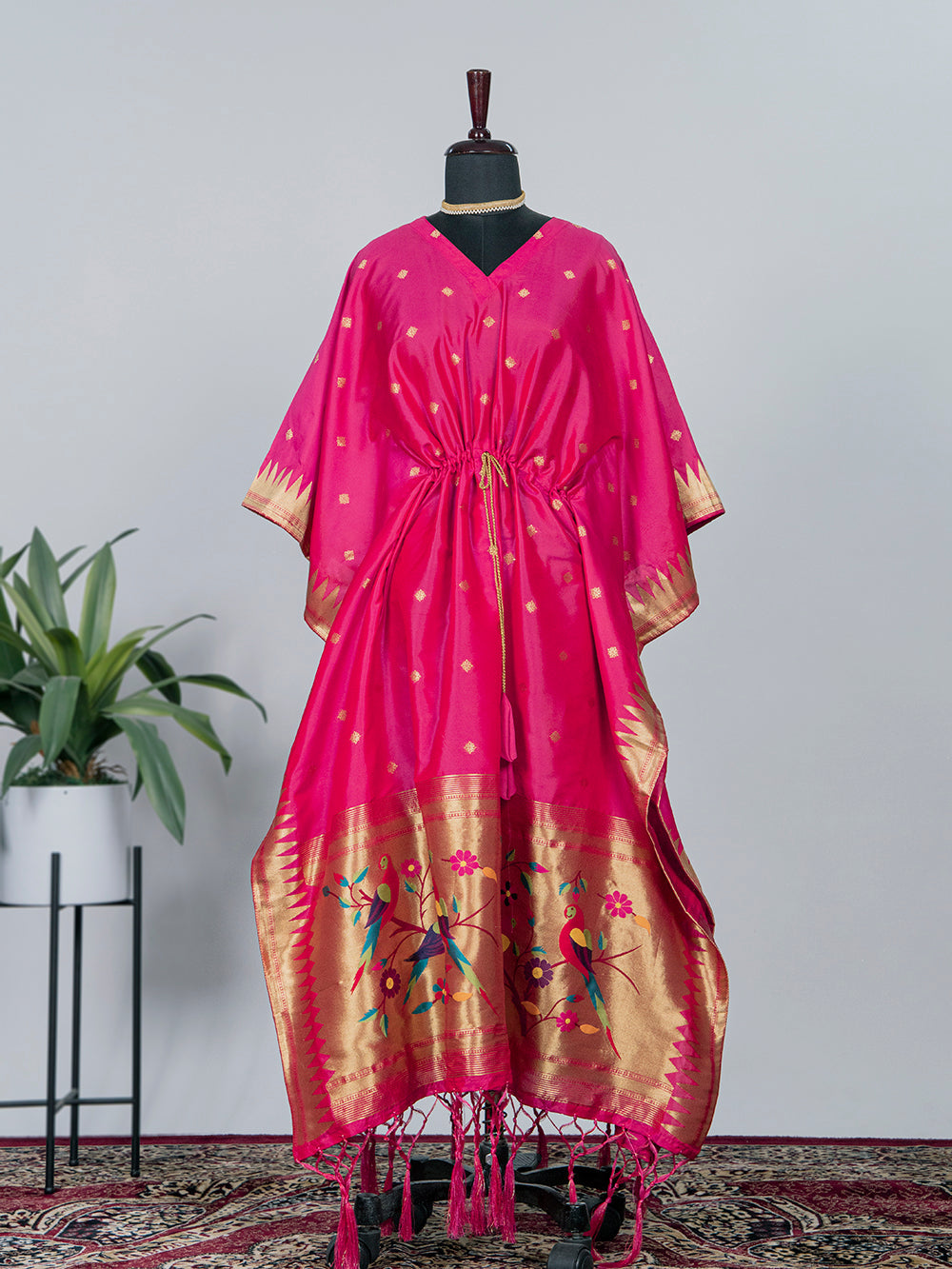 Pink Color Weaving Zari Work Jacquard Paithani Kaftan - qivii