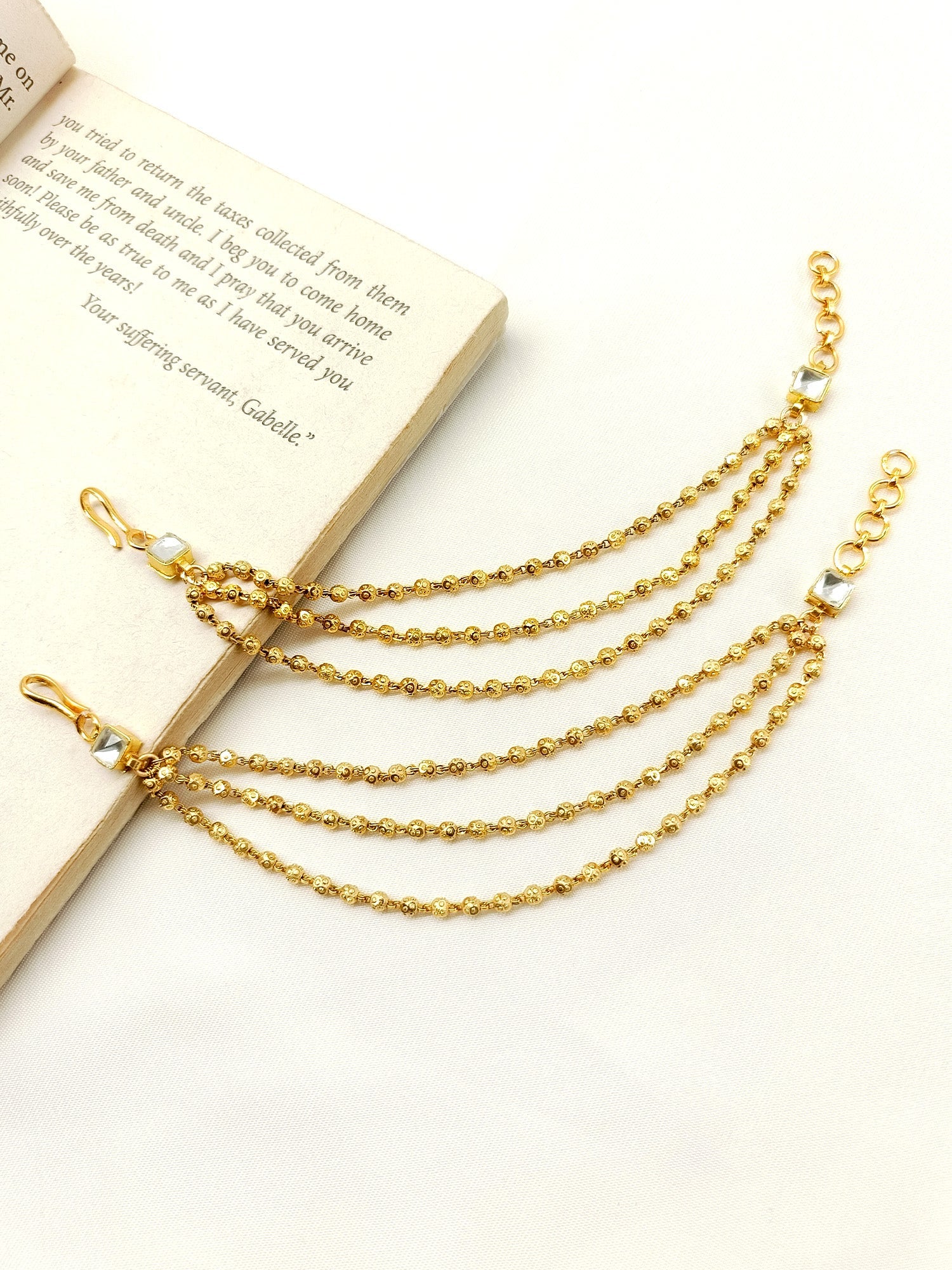 Phulkari White Traditional Ear Chain