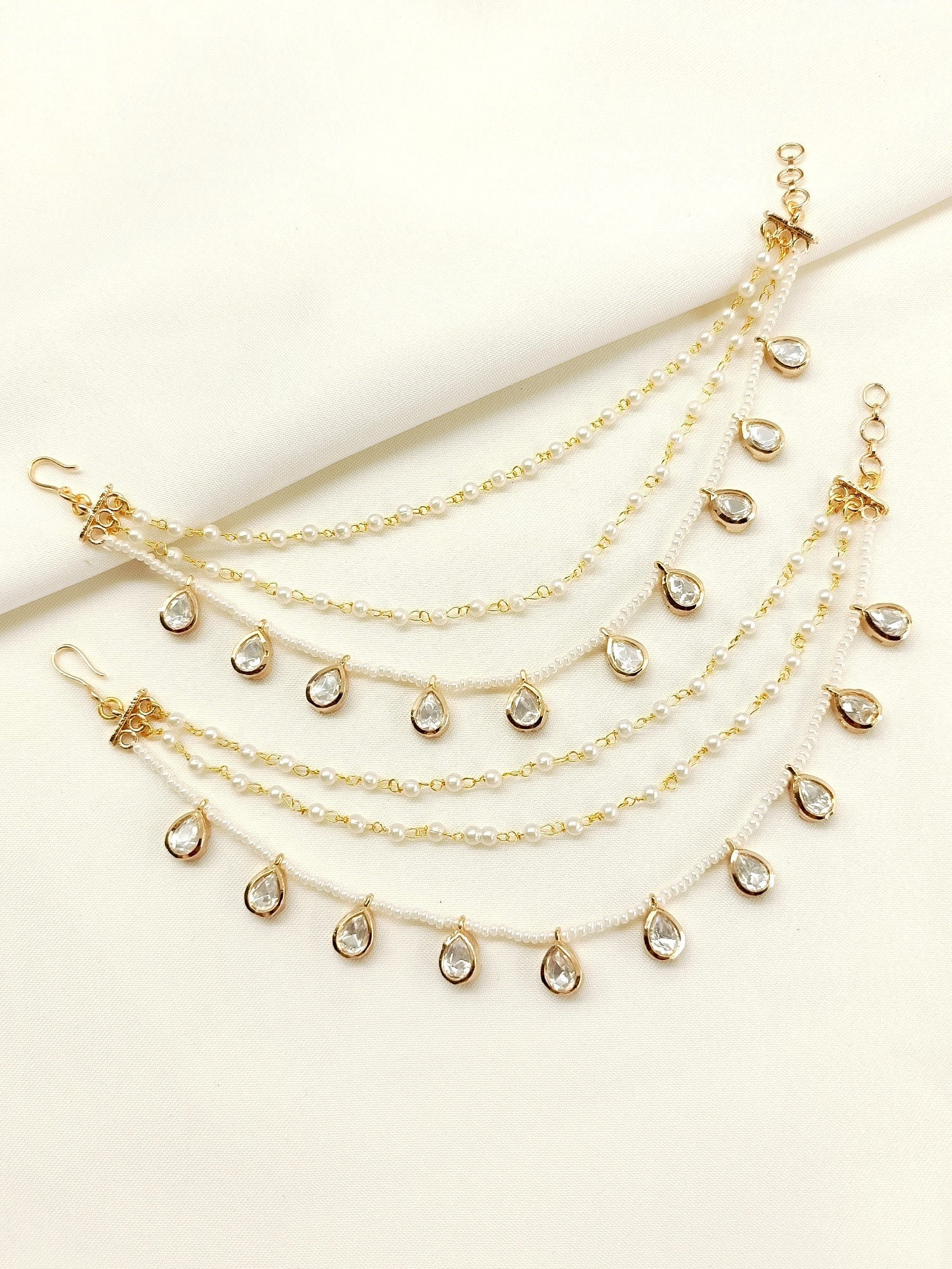 Chameli White Traditional Ear Chain. - qivii