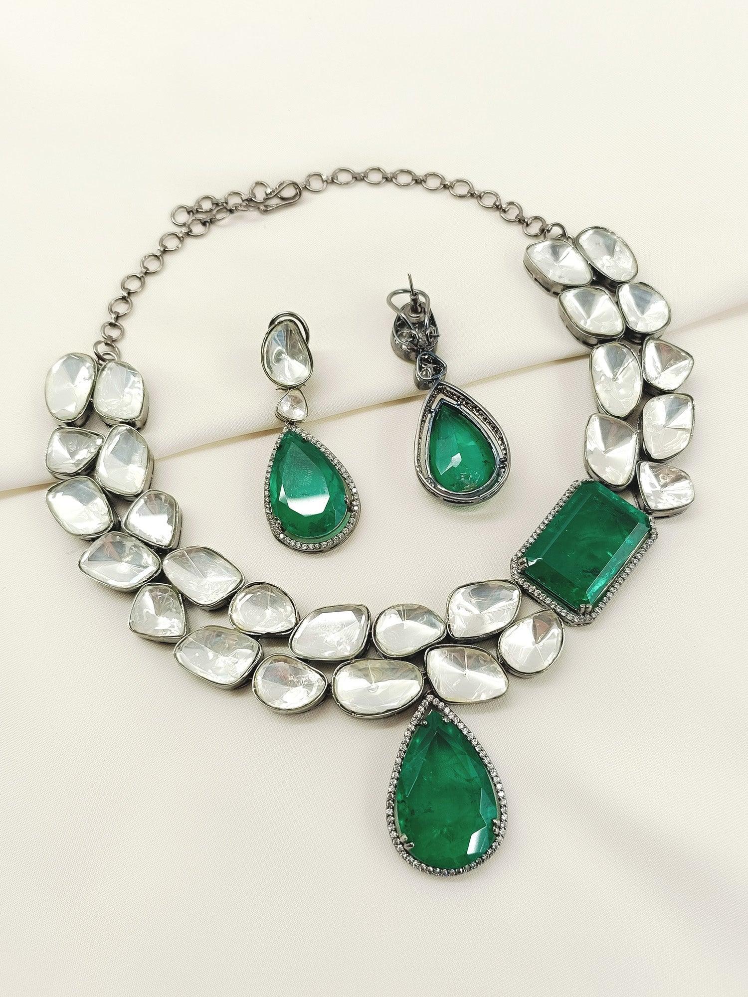 Aziya Double Layered Uncut Diamond Polki Long Set