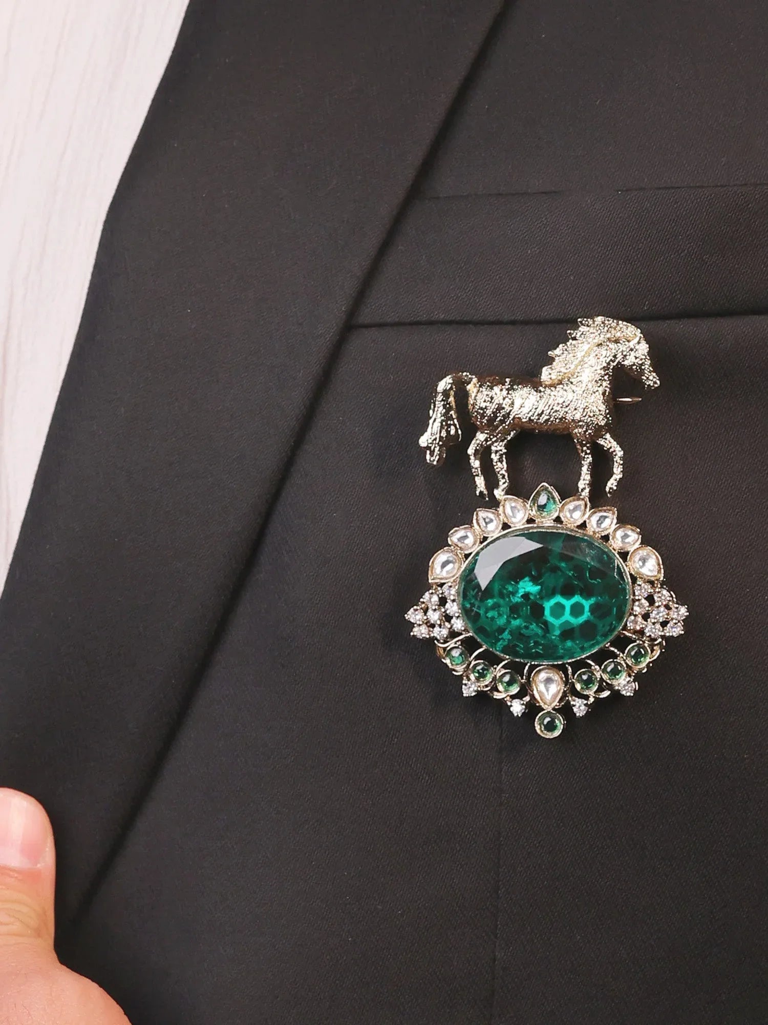 Naval Green Horse Brooch