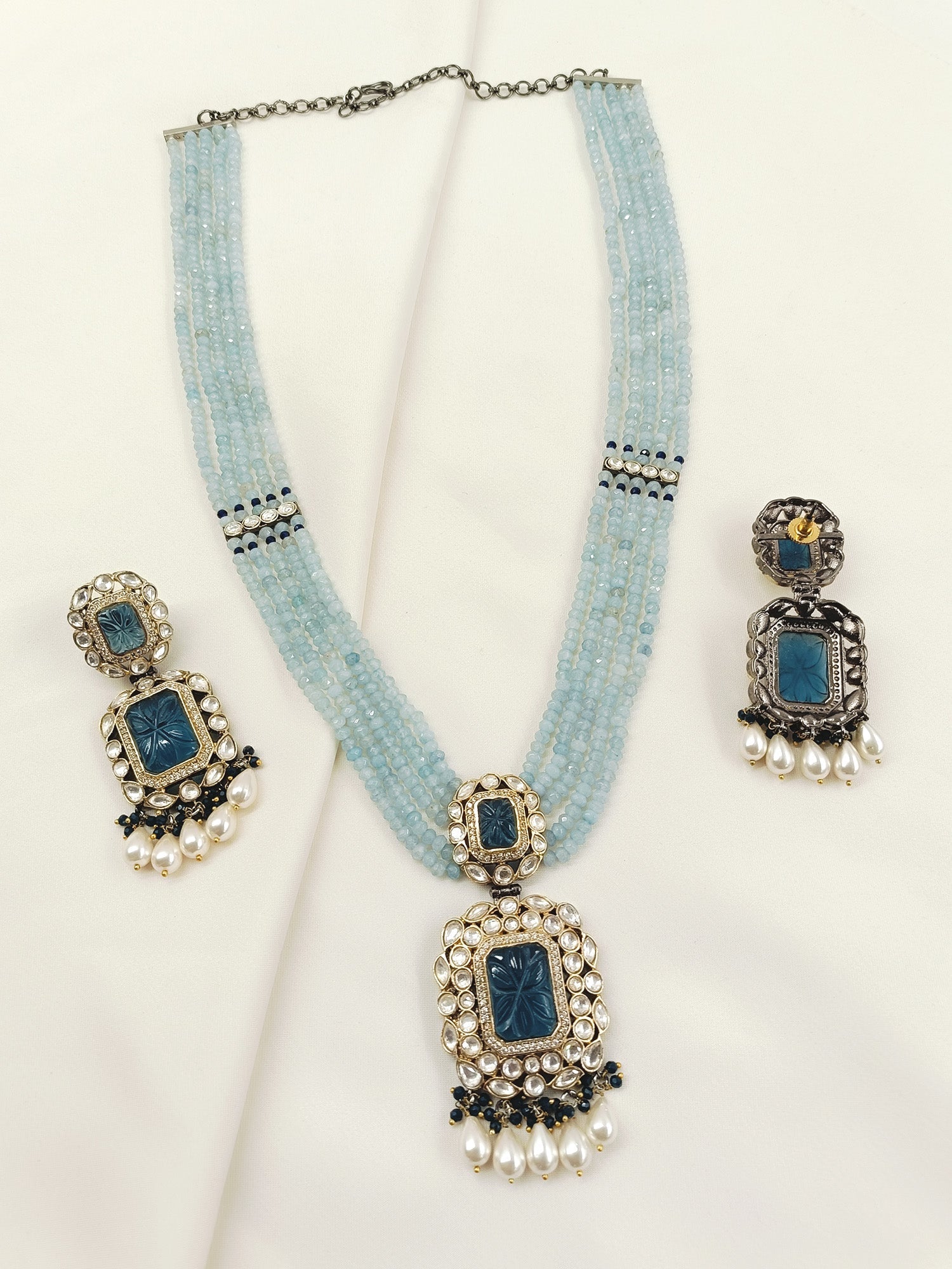 Rehemat Navy Blue Stone Gold & Rhodium Plated Victorian Set