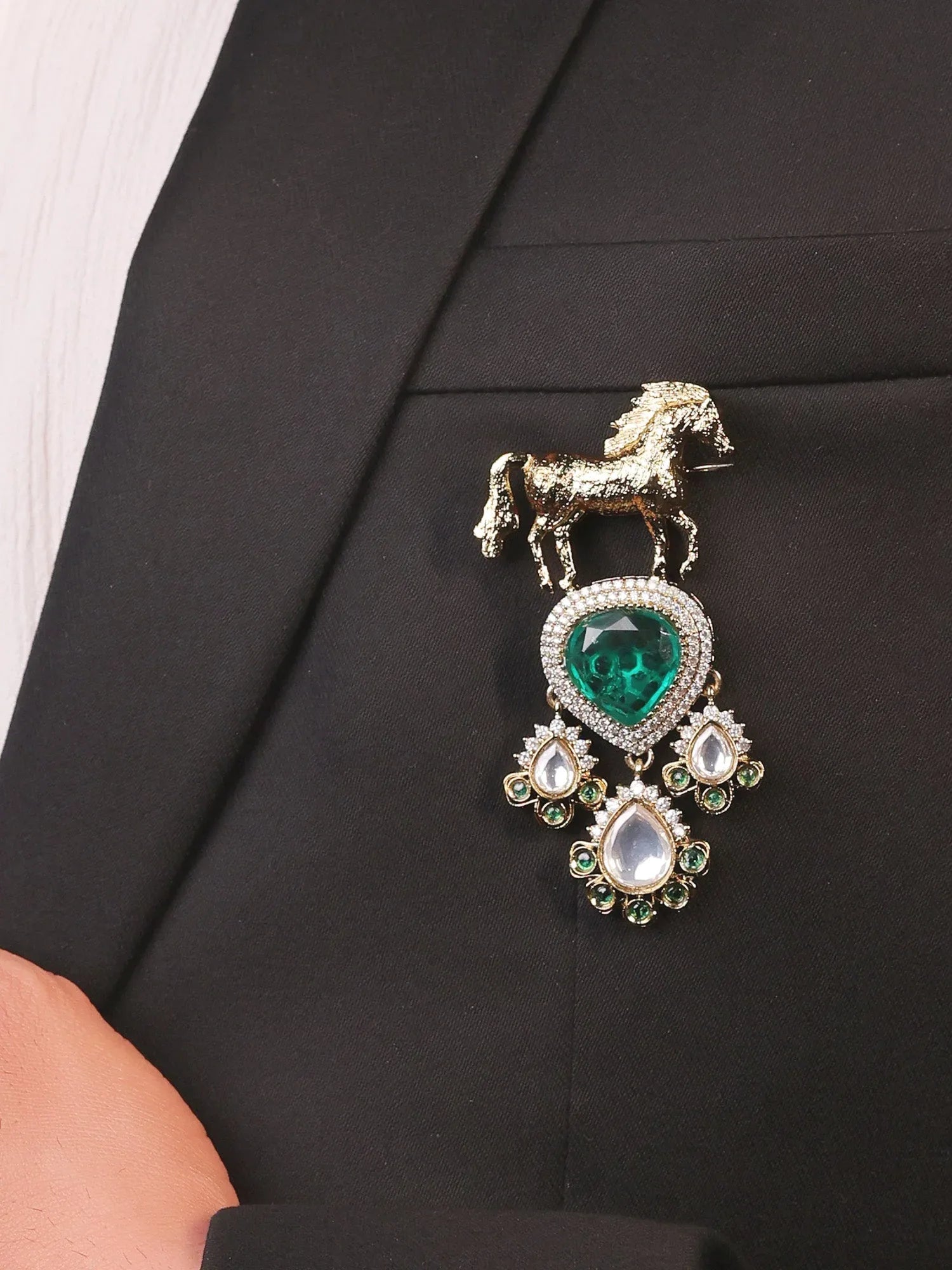 Jayesh Green Horse Brooch