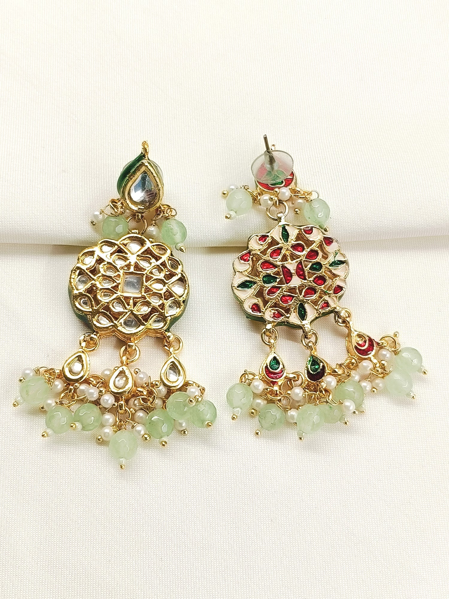 Samiksha Mint Green Beads Kundan Earrings