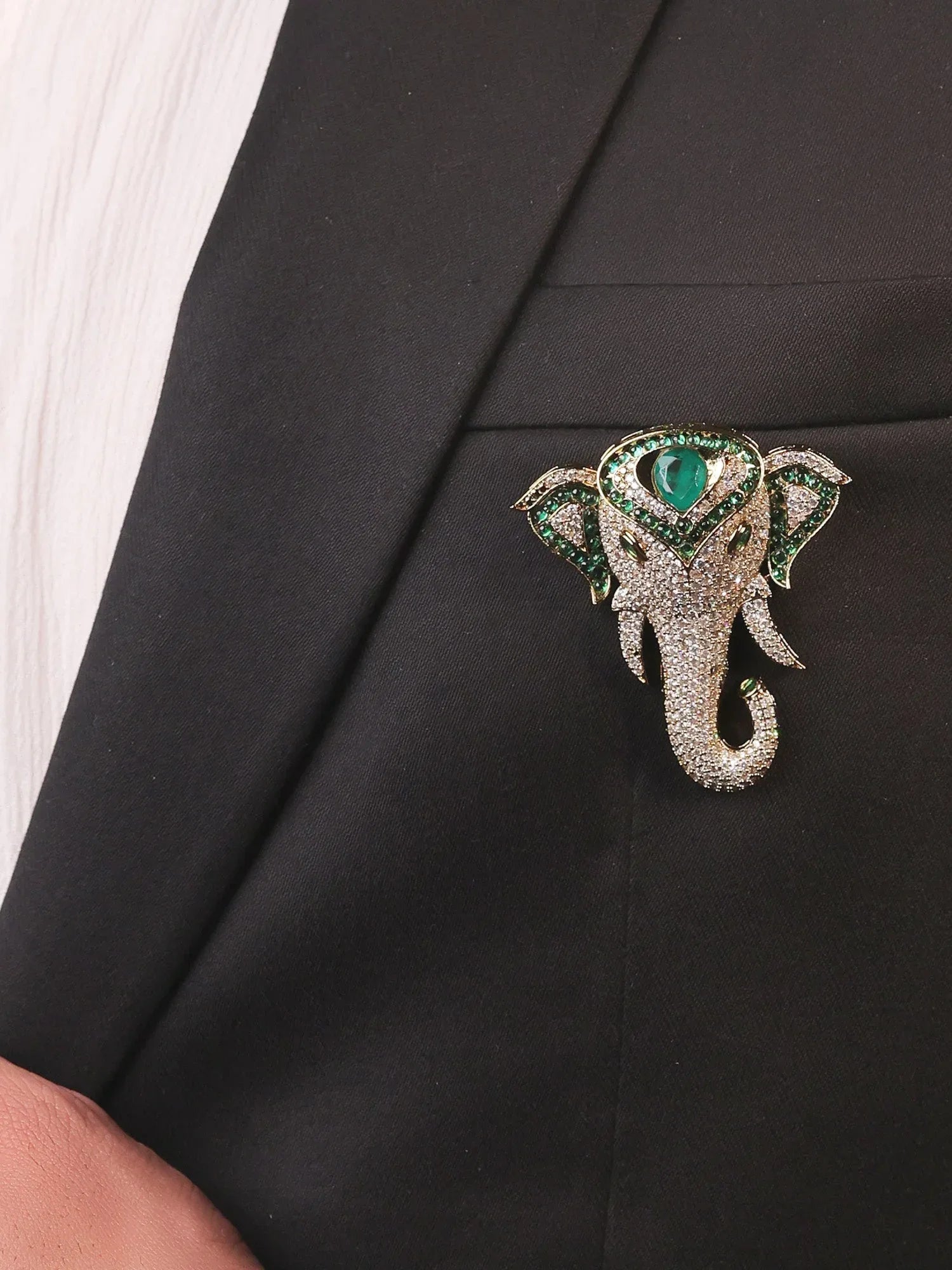 Pranav Green Elephant's Brooch
