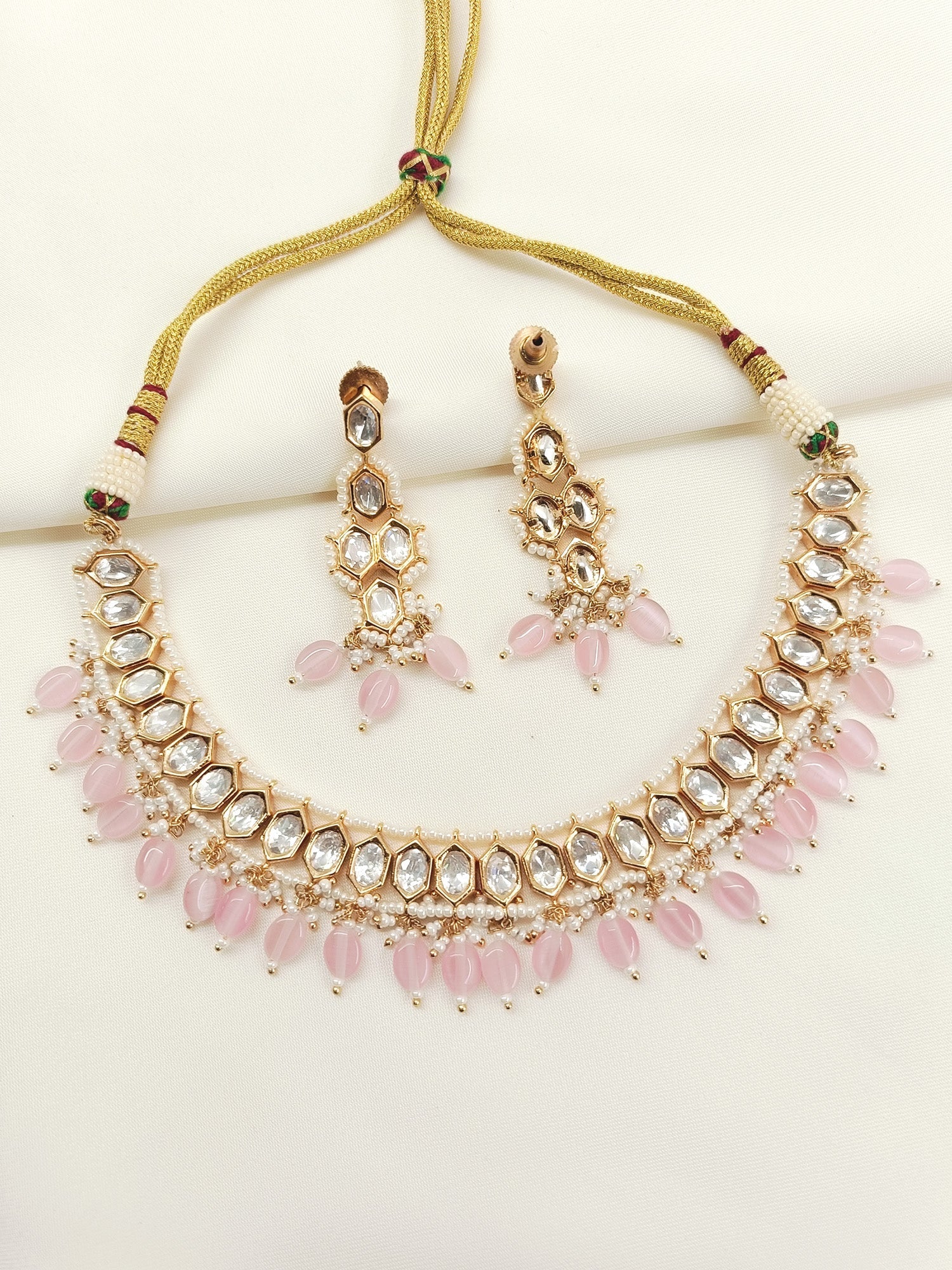 Raihana Baby Pink Diamond Gold Plated Kundan Set