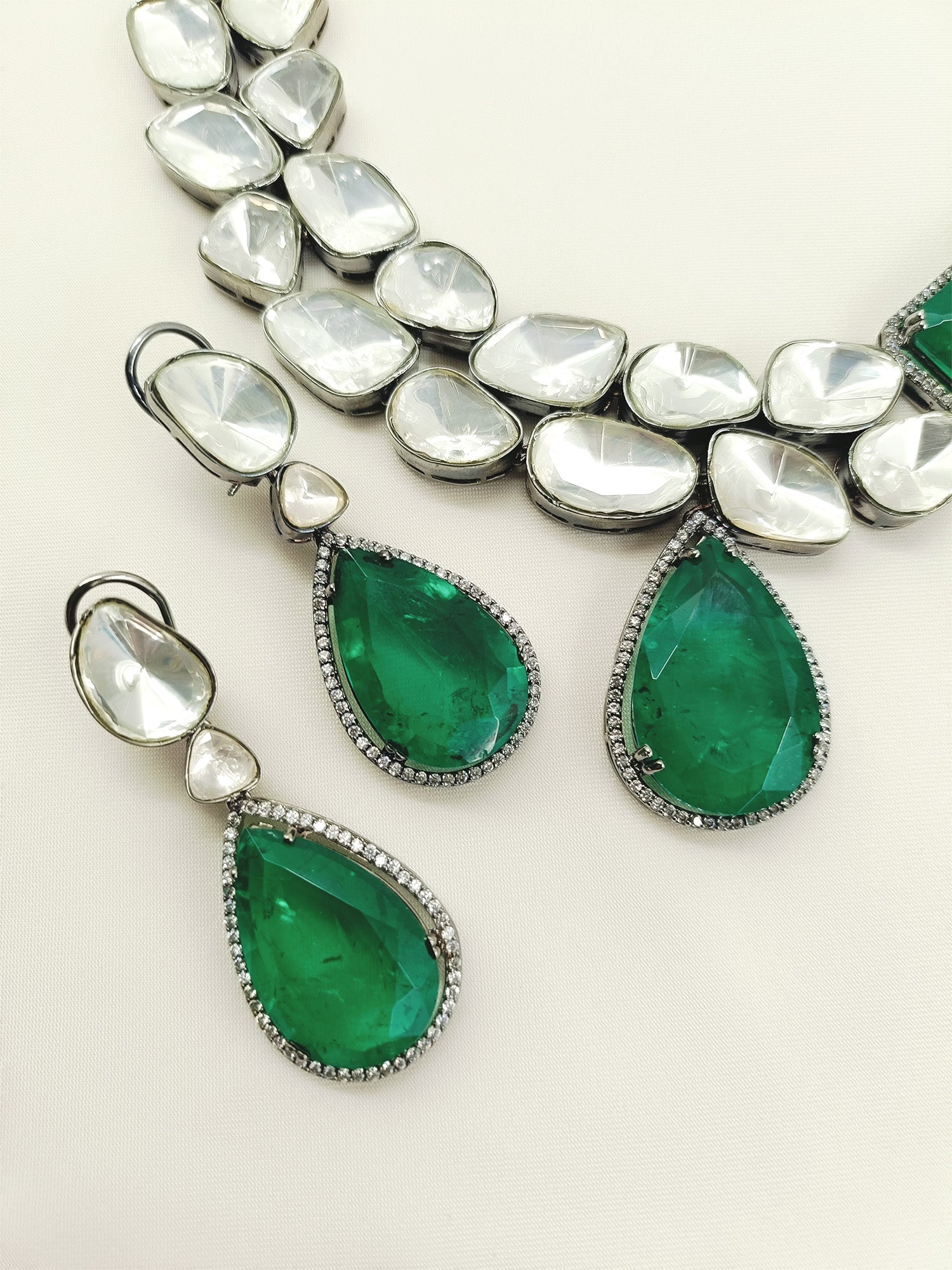 Aziya Double Layered Uncut Diamond Polki Long Set