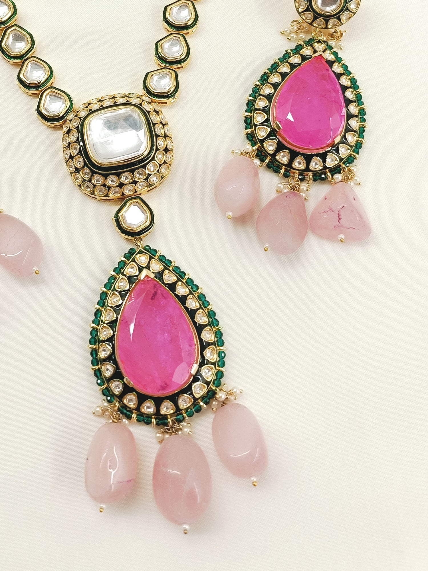 Shaazneen Pink Kundan Set With Uncut Polkis