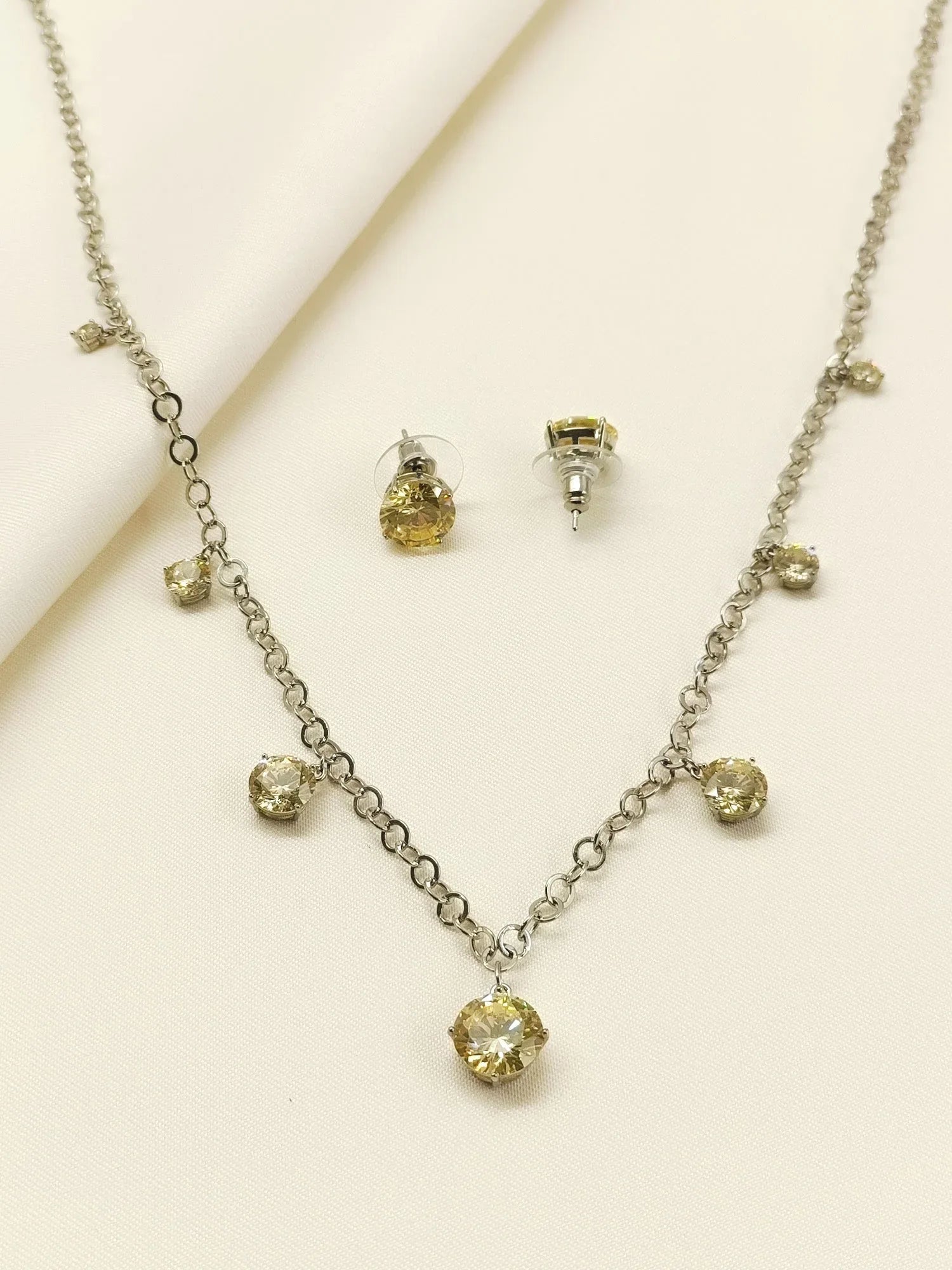 Grace Golden Silver Plated Diamonds Neck Piece With Earrings