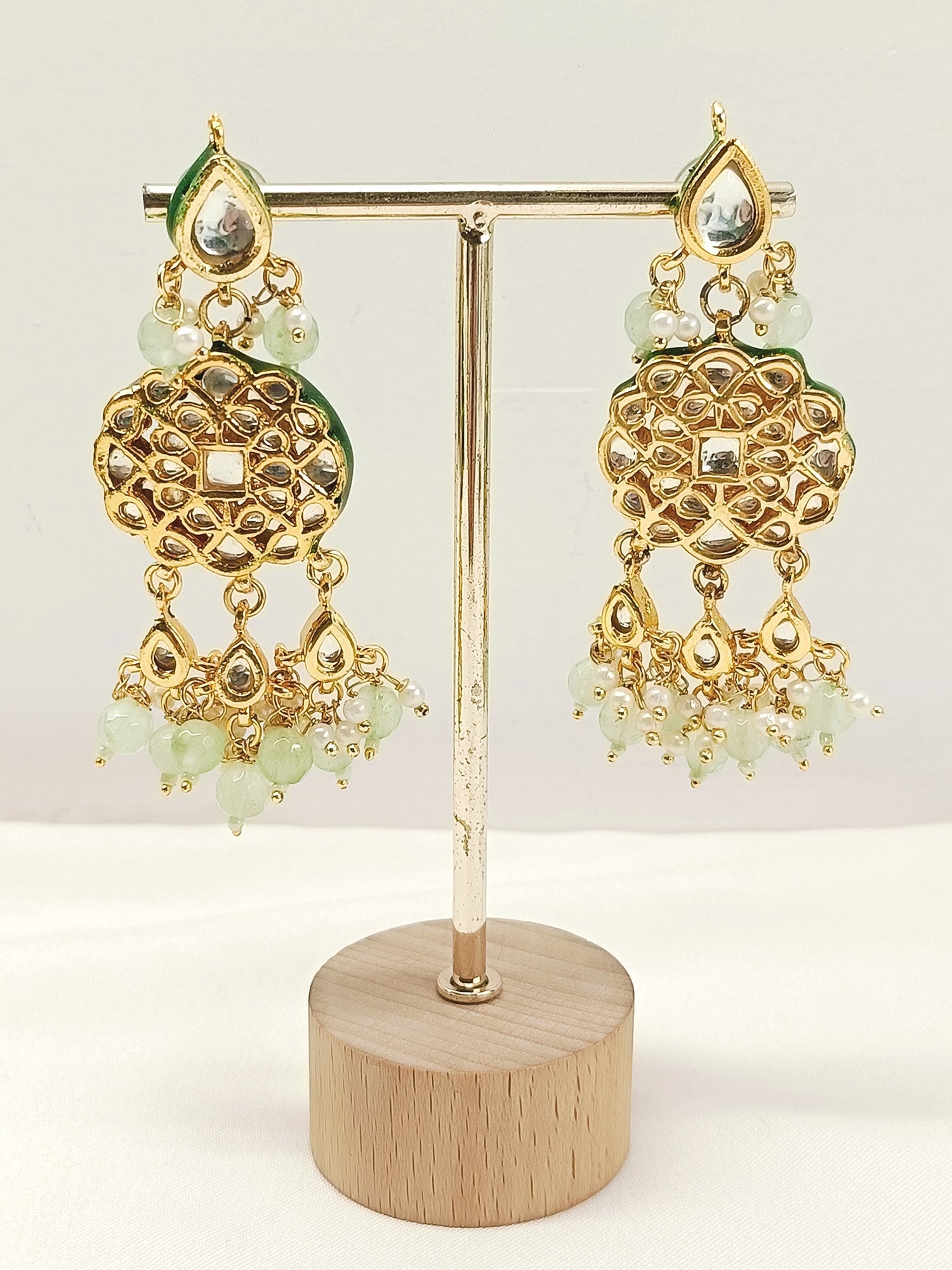 Samiksha Mint Green Beads Kundan Earrings