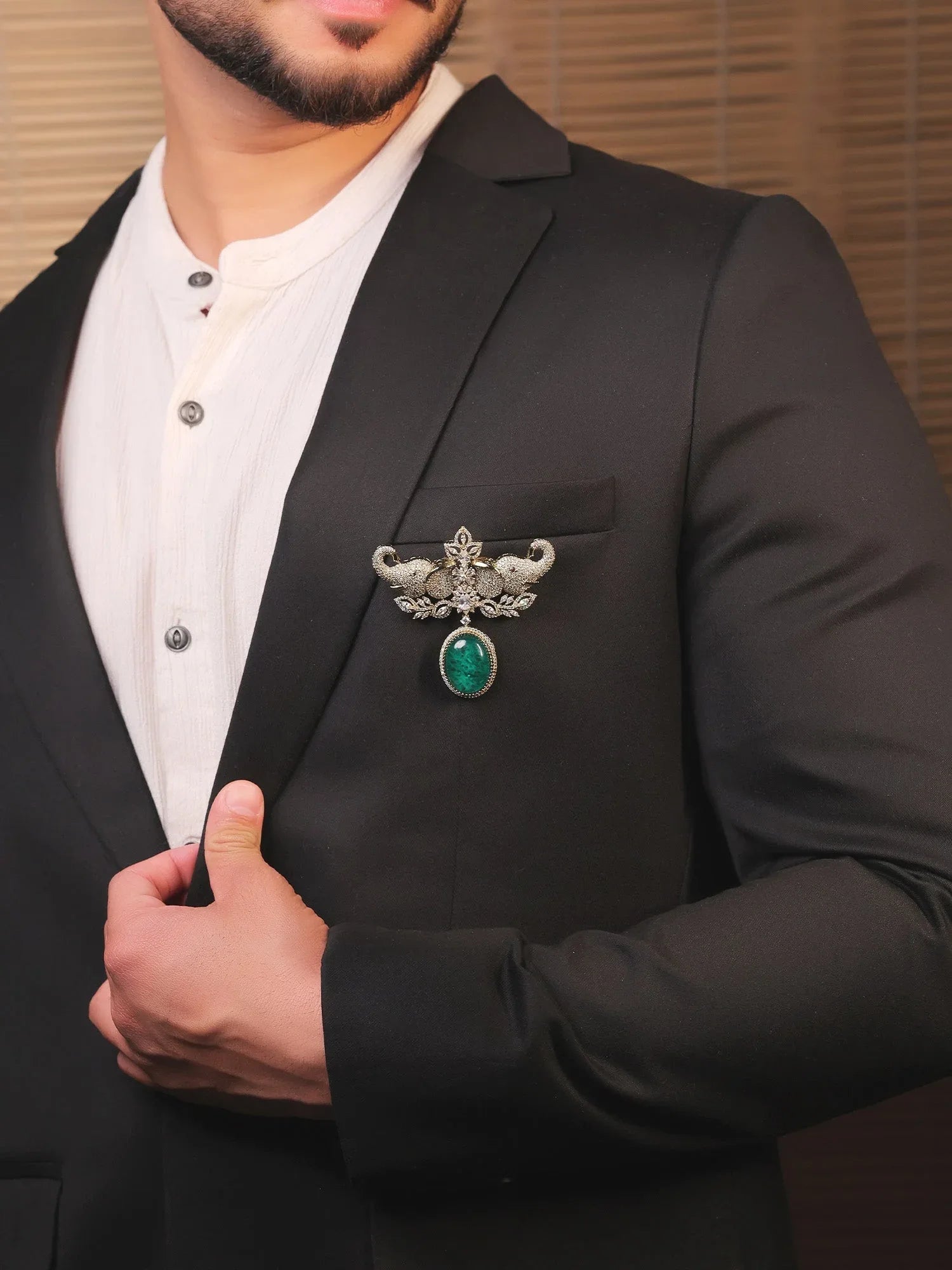 Anay Green Elephant Brooch