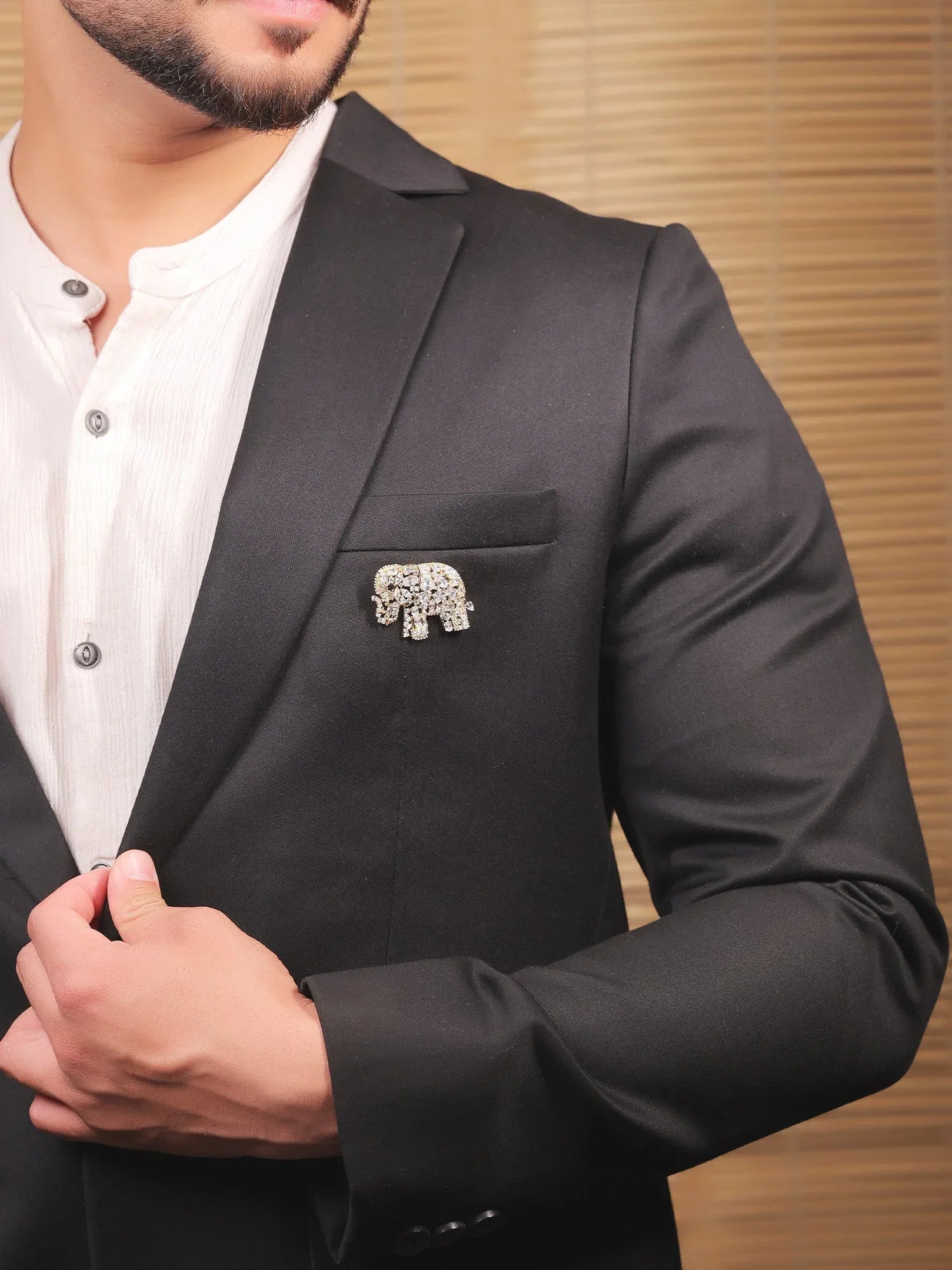 Shaurya Black Elephant Brooch
