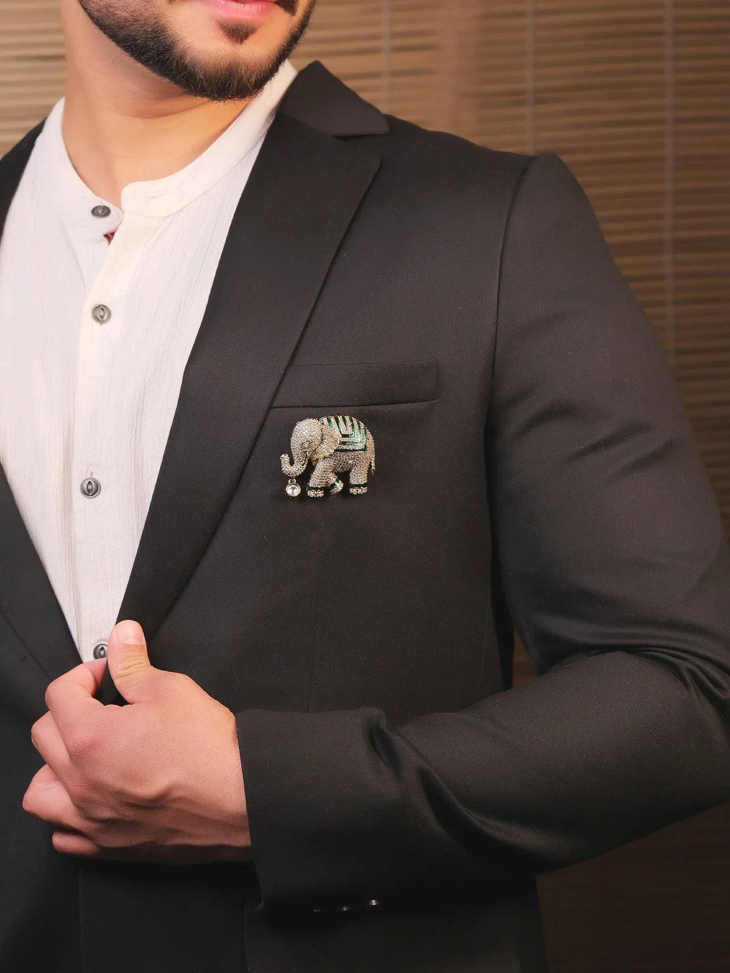 Pranay Green Elephant Brooch