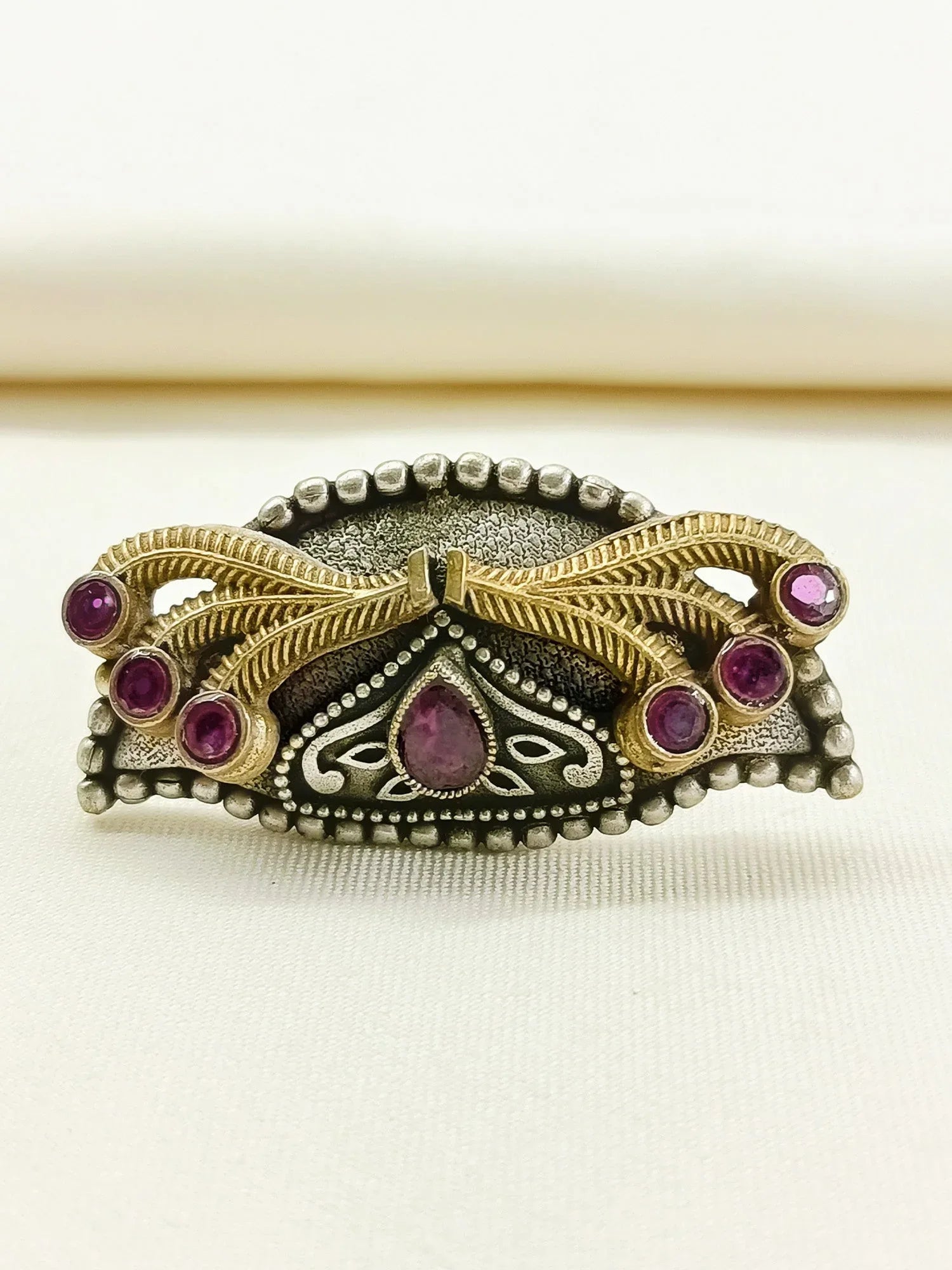 Damodara Ruby Oxidized Finger Ring