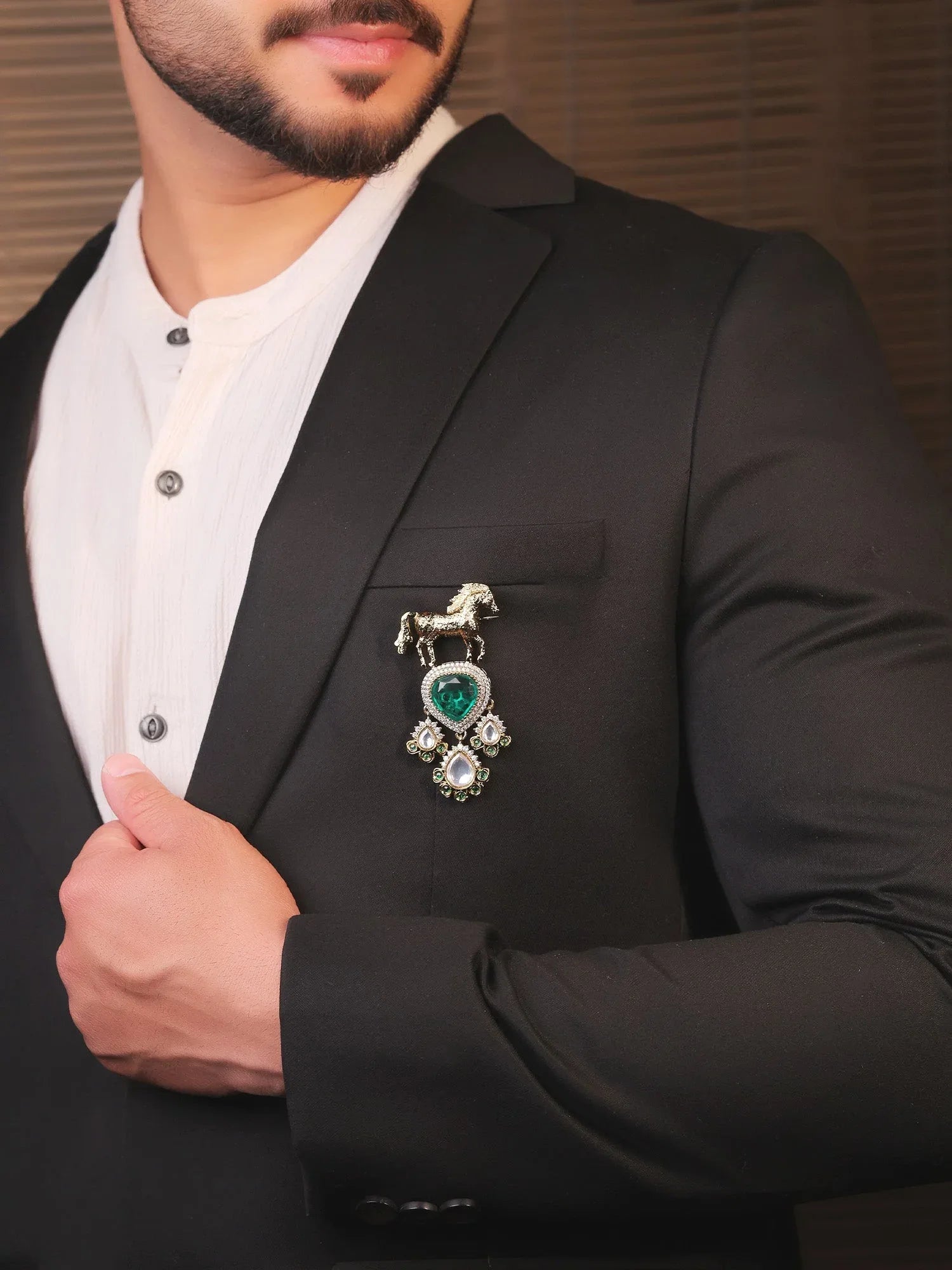 Jayesh Green Horse Brooch
