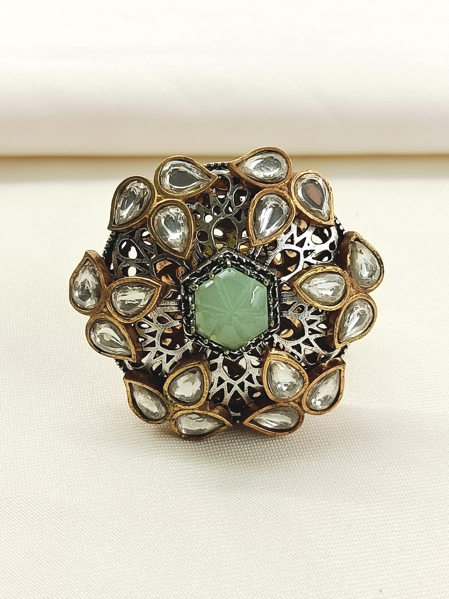 Hasina Mint Green Stone Gold Plated Boutique Ring