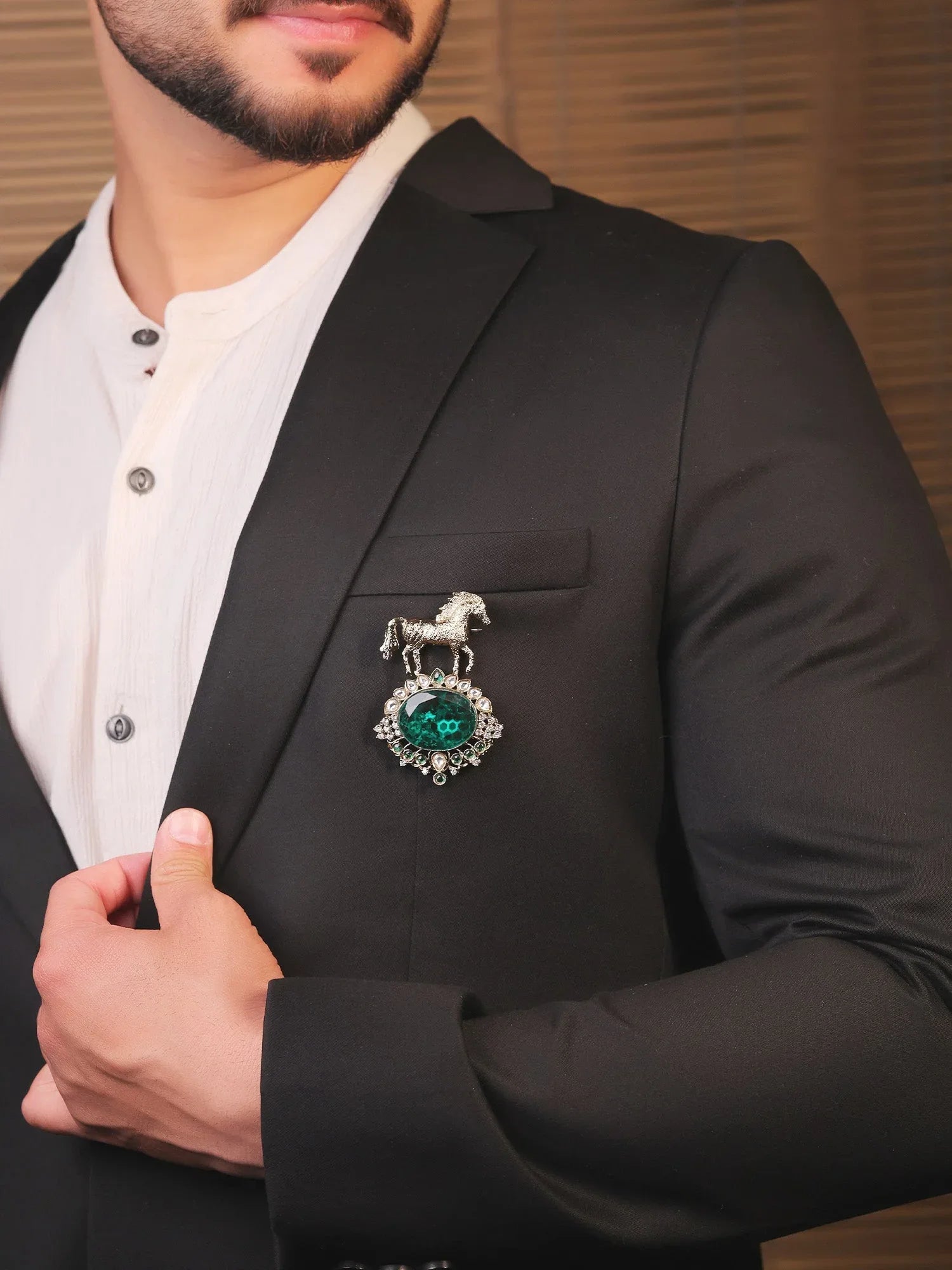 Naval Green Horse Brooch