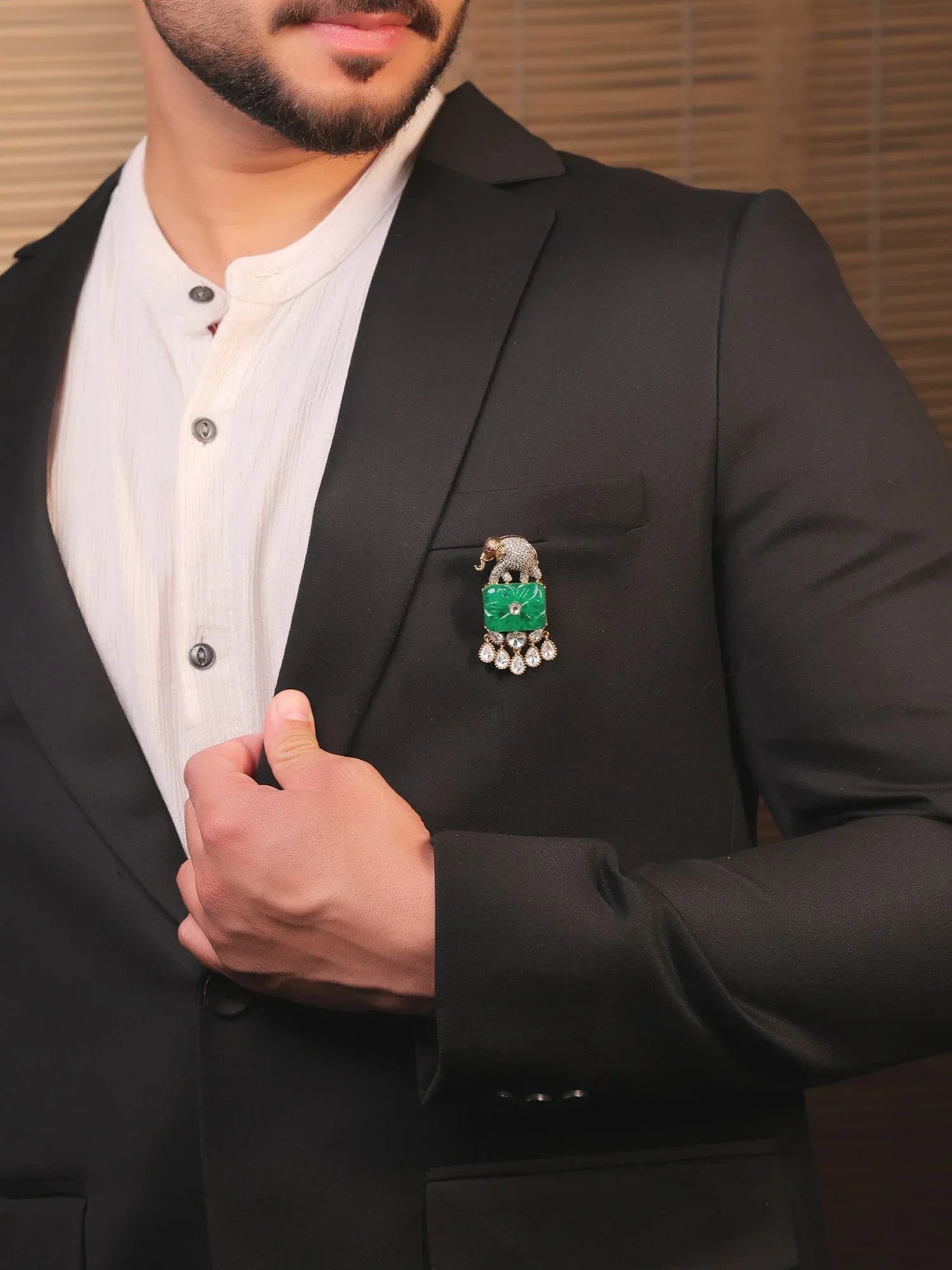 Hritik Green Elephant Brooch
