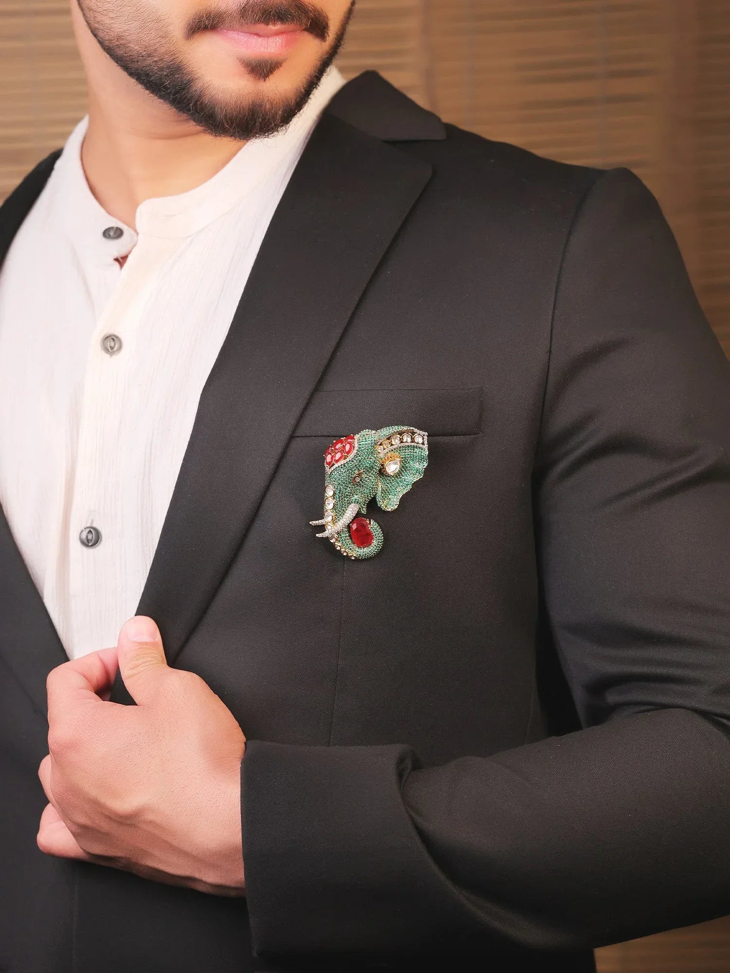 Rahul Green Elephant Brooch