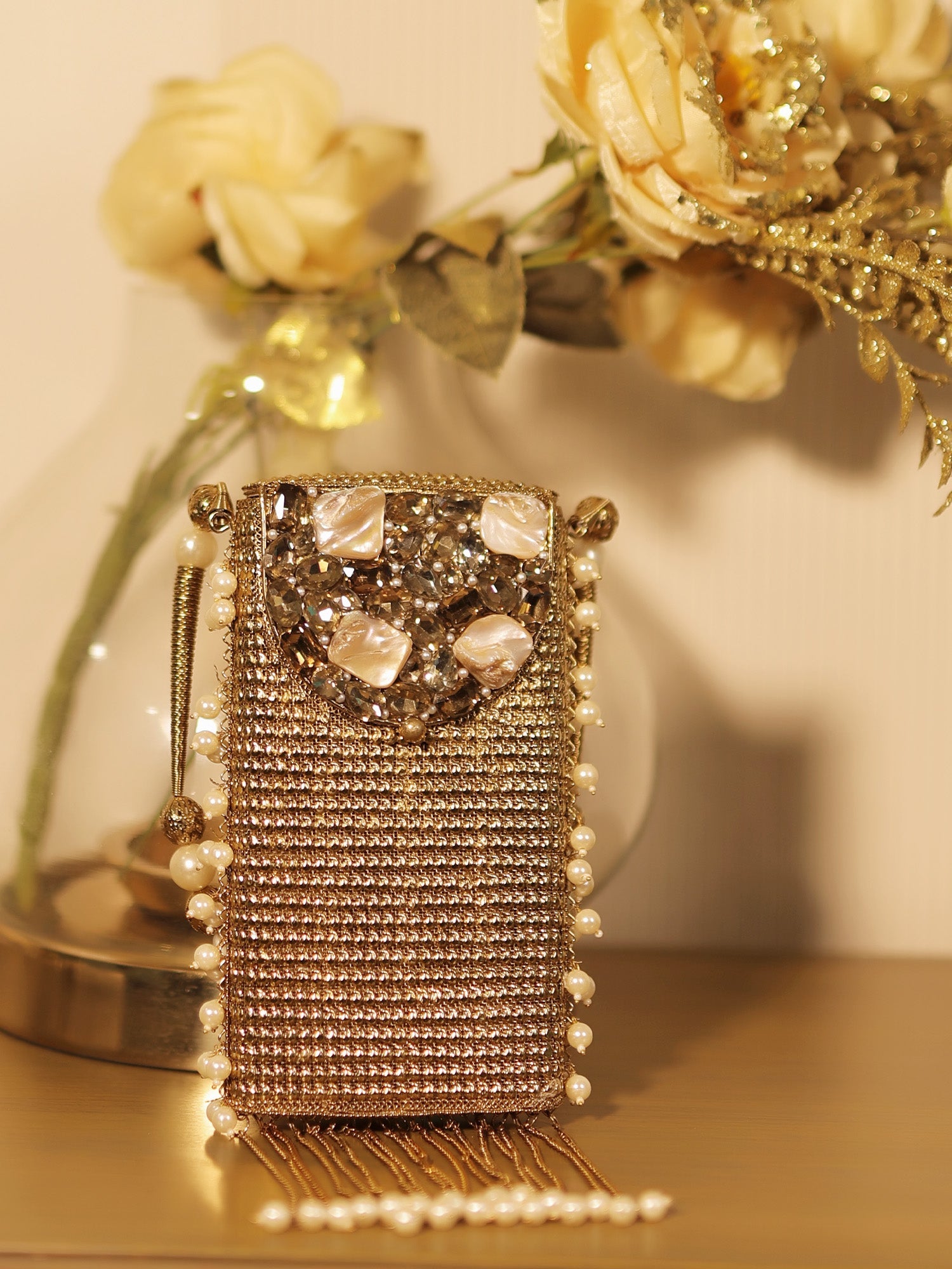 Veeksha Golden Mobile Pouch