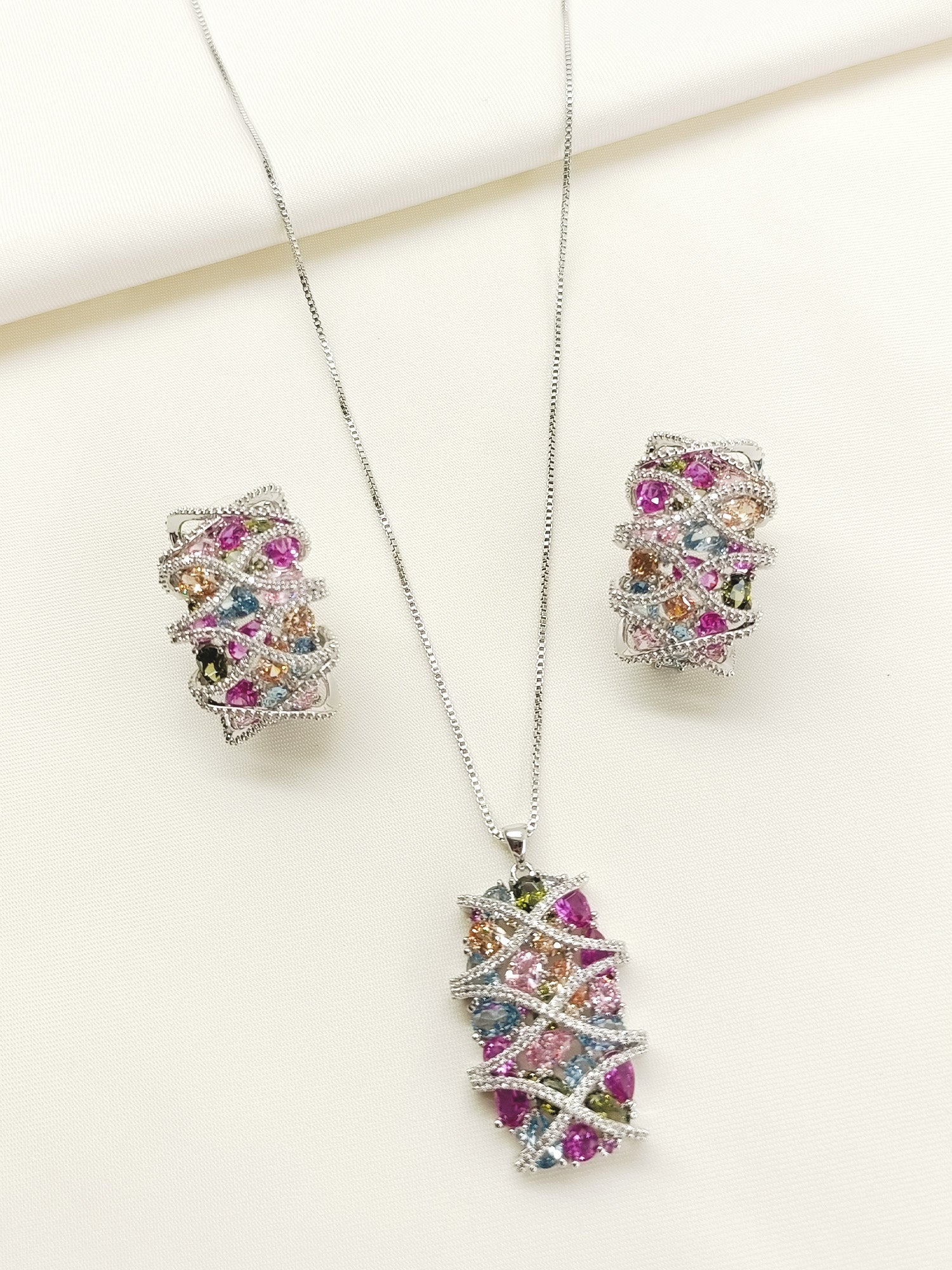 Samaira Multi Colour American Diamond Pendant Set