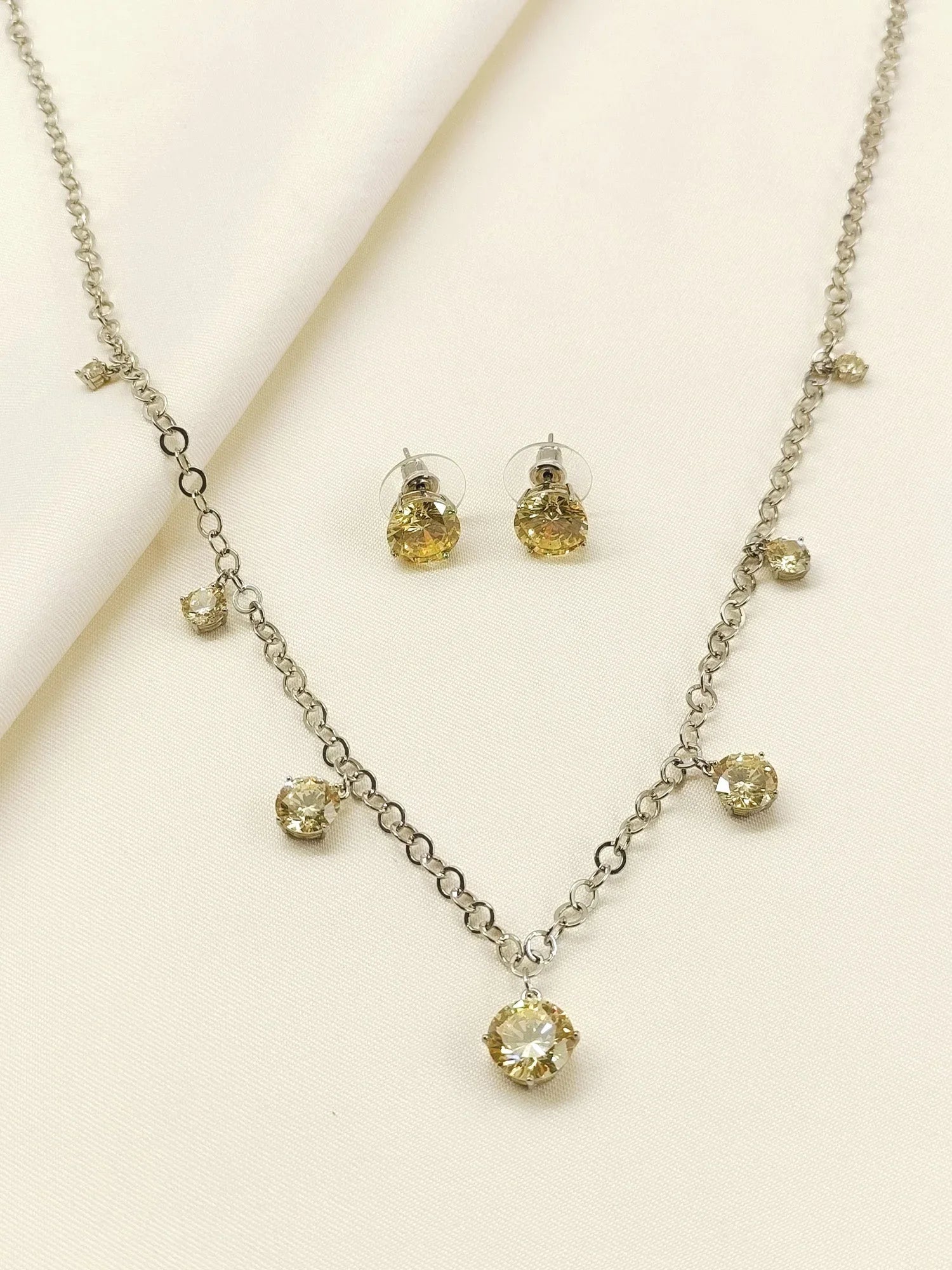 Grace Golden Silver Plated Diamonds Neck Piece With Earrings