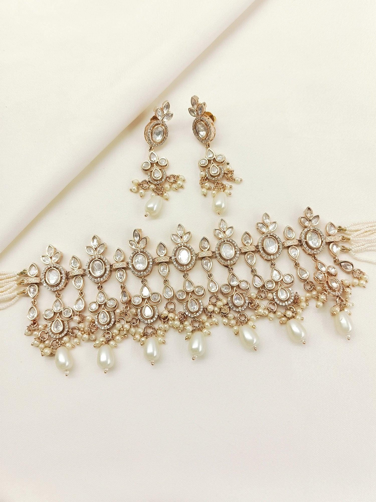 Rubi White Rose Gold Plated Kundan Choker