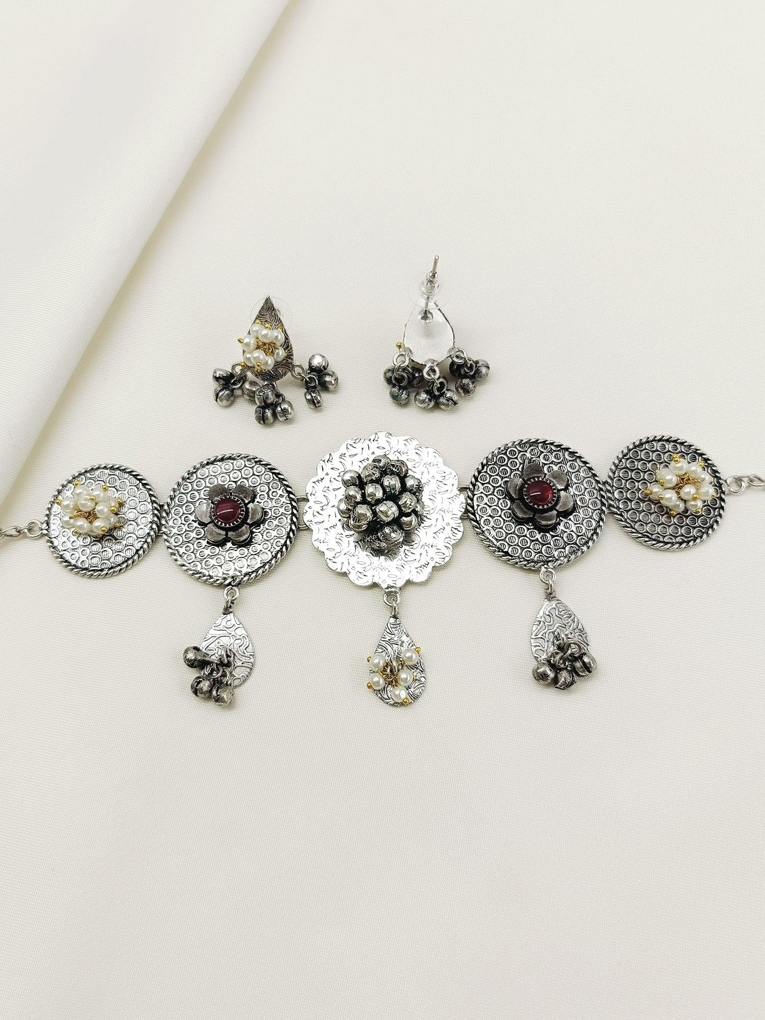 Xanvika Ruby Oxidized Choker Set