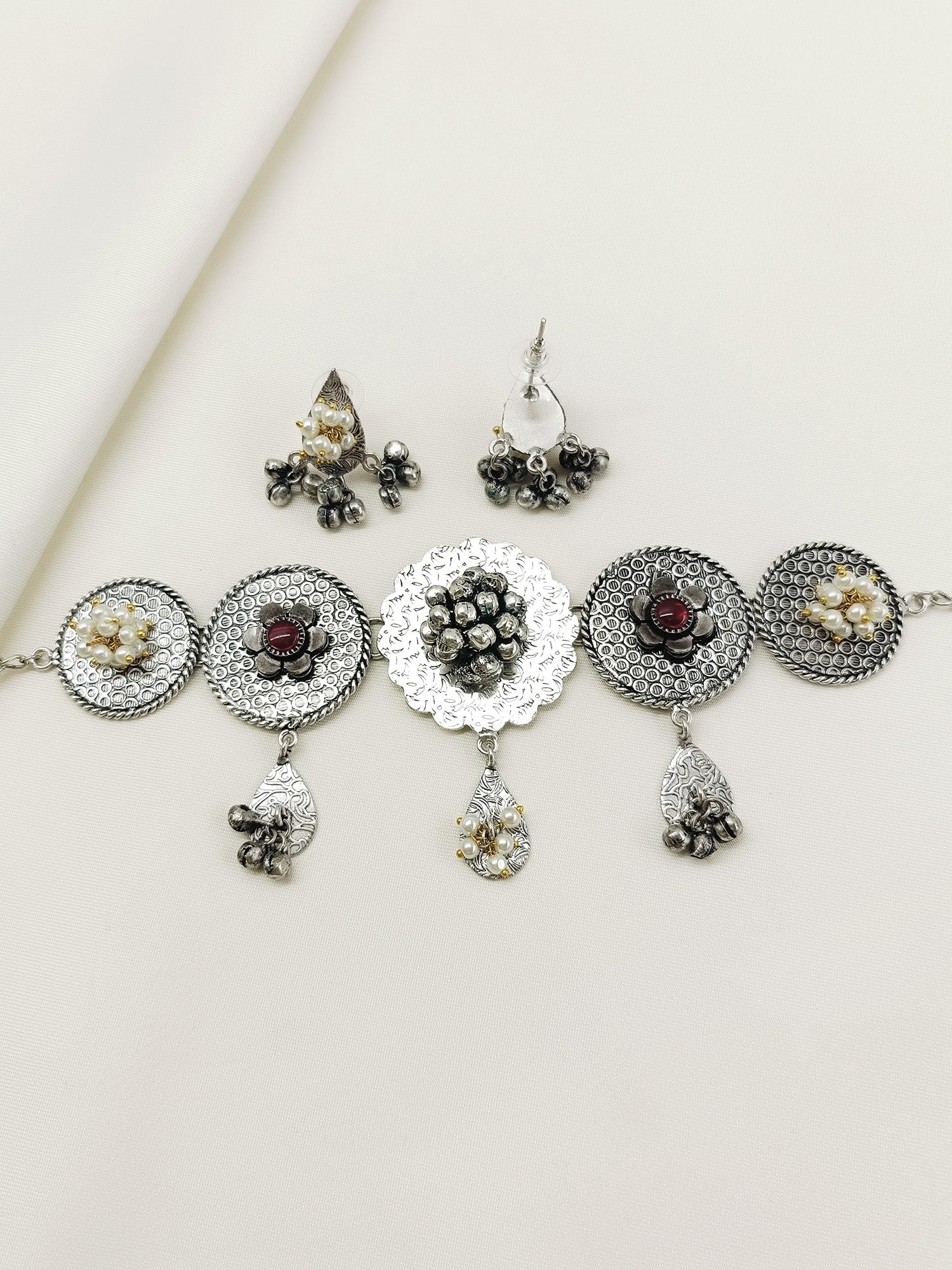 Xanvika Ruby Oxidized Choker Set