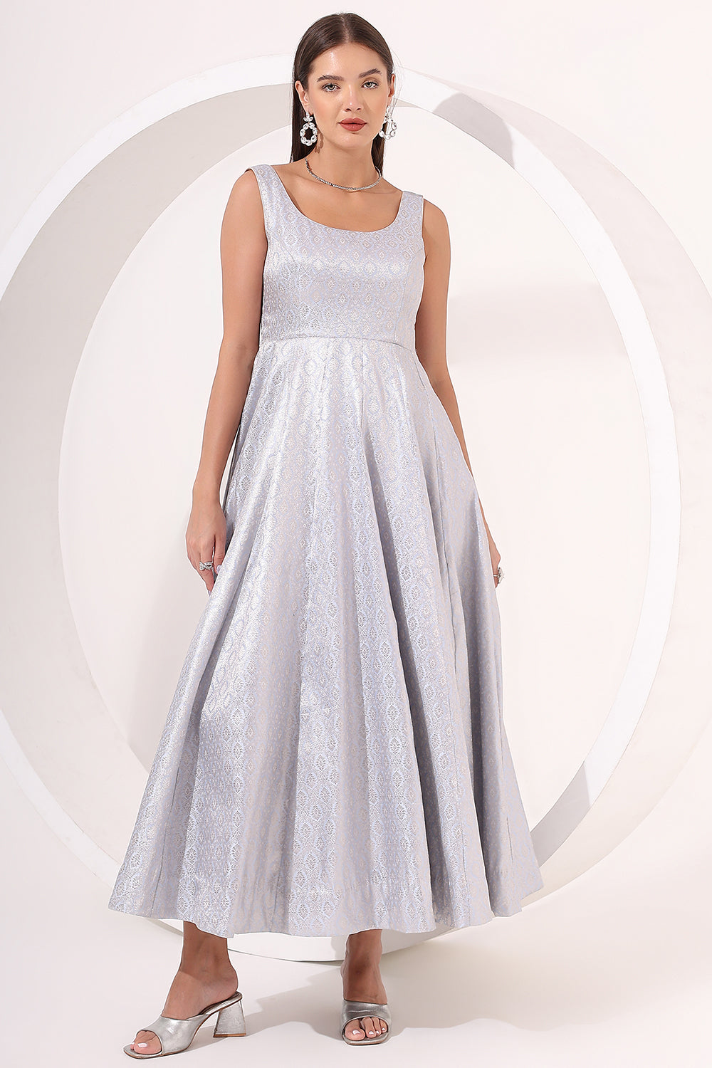 Powder Blue Brocade Anarkali Gown