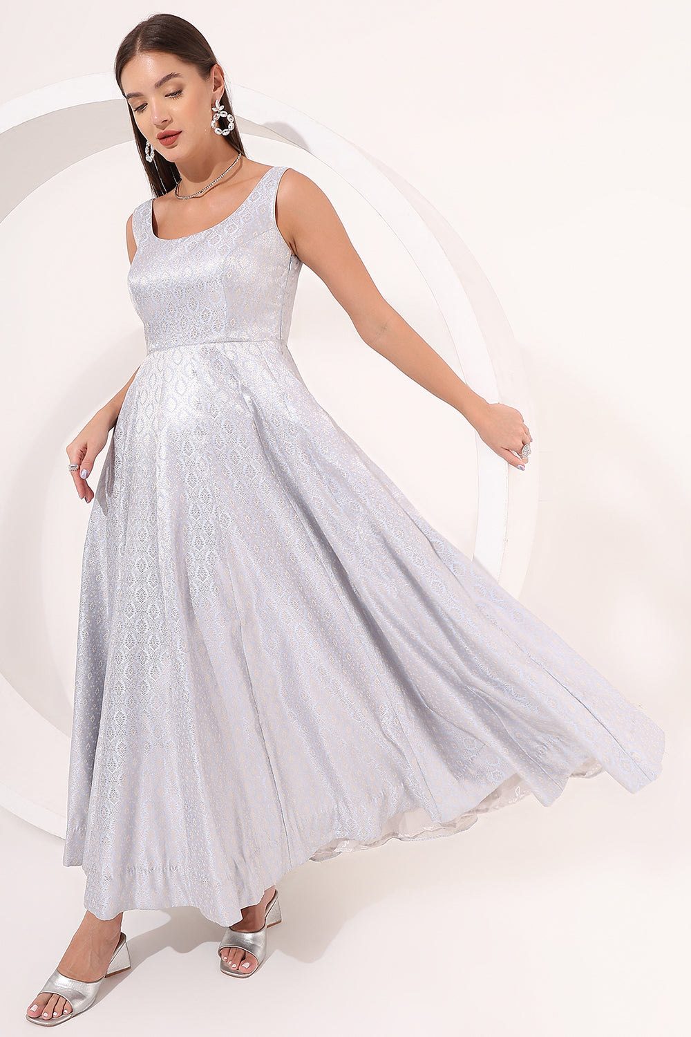 Powder Blue Brocade Anarkali Gown