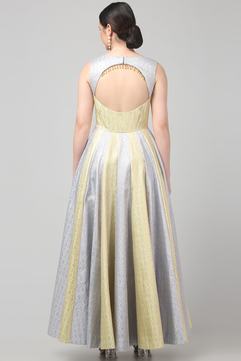 Two Tone Brocade Anarkali Gown with Dupatta