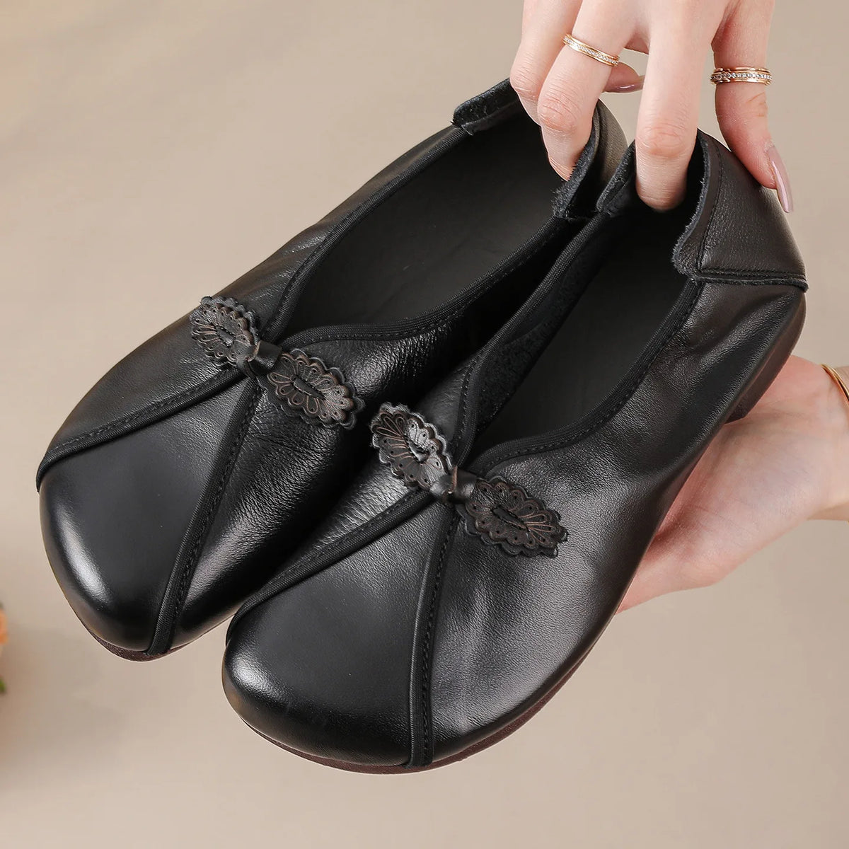 Black Prescott women's orthopedic ballet flats by Hudson Ridge, stylish slip-on footwear with supportive comfort for women.