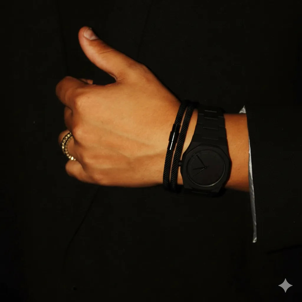 Minimalist Black Rope Bracelet Wave - By Qivii