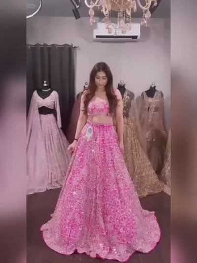 Pink Color Heavy Embroidery Work Wedding Wear Designer Lehenga (Fully Stitched) - Inspired