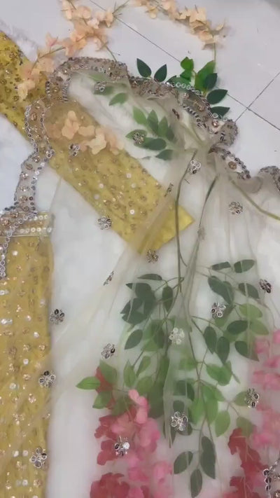 Sabyasachi Designer Yellow Lehenga Choli Embellished Embroidery Sequins Work - Inspired