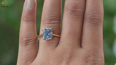 Beautiful Blue Radiant Cut Moissanite Solitaire Anniversary Ring For Her