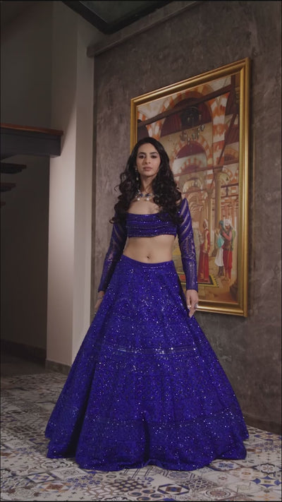 Royal Blue Color Heavy Embroidered Sequence Designer Lehenga Choli | Readyto wear - Inspired