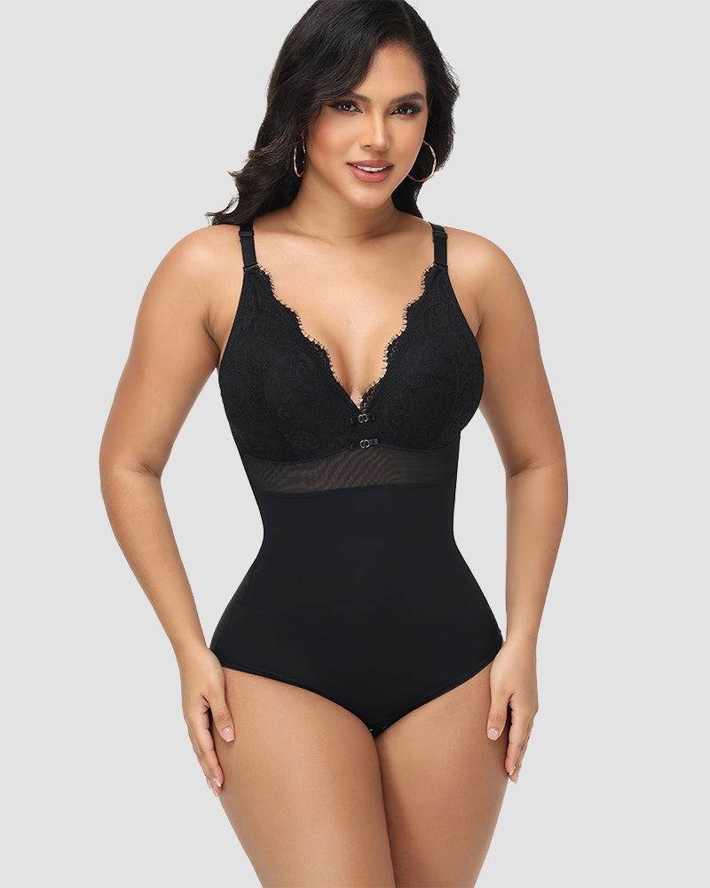 Shapshe® Lace Panel Deep V Bodysuit Shapewear