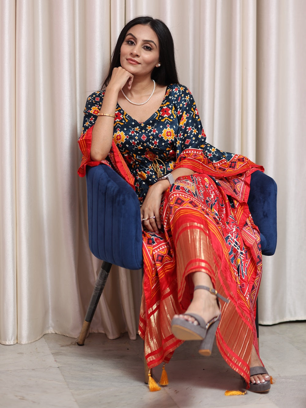 Multi Color Bandhani Printed Pure Gaji Silk Kaftan - qivii