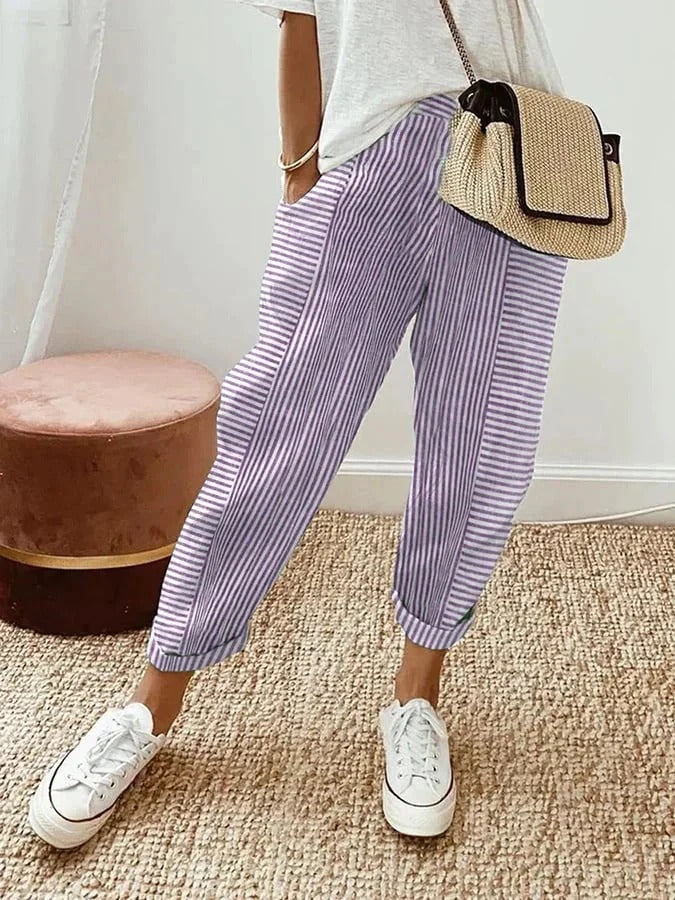 Amynelle | Striped Pants Loose Fit Cropped Summer Pants by Qivii