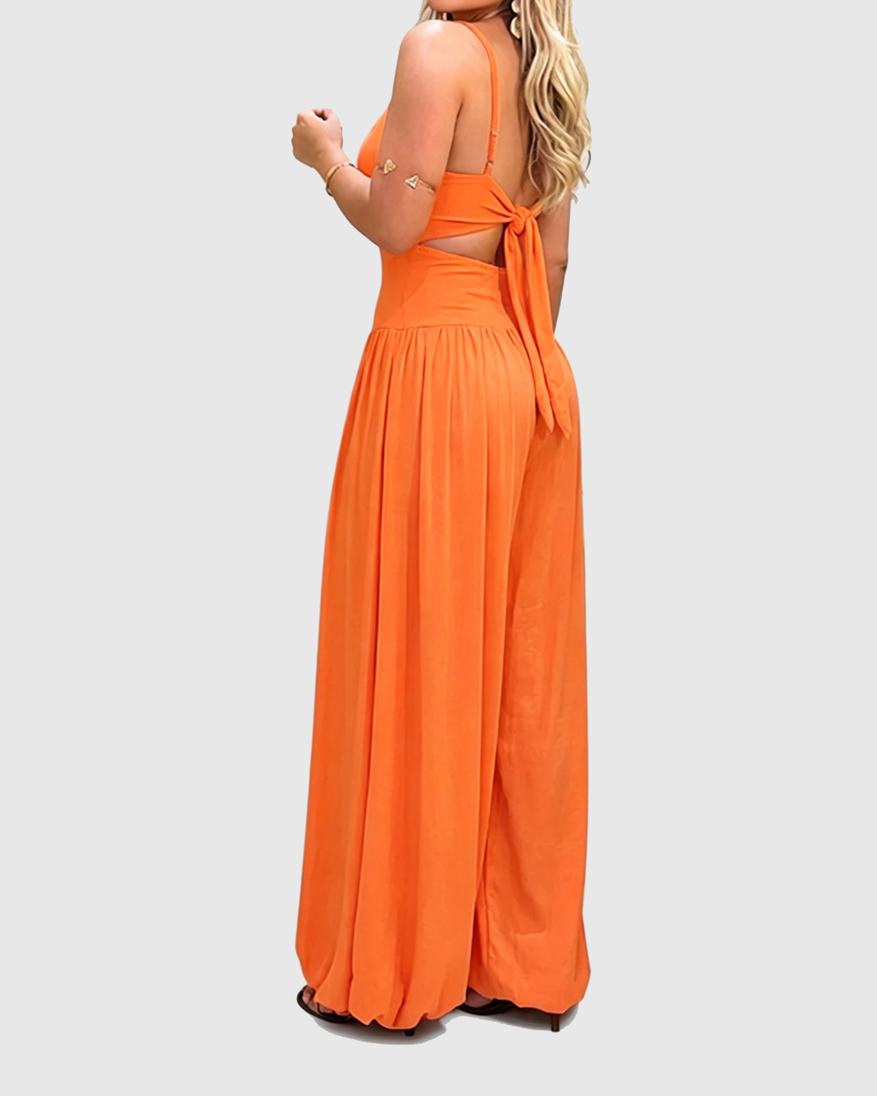 Solid Color Cut-out Cami Backless Jumpsuit - By Qivii
