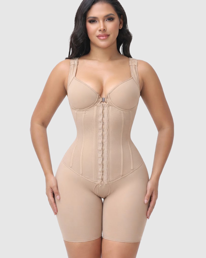 Wide Strap Front Hook Boned Tummy Control Butt Lifting Hourglass Shapewear