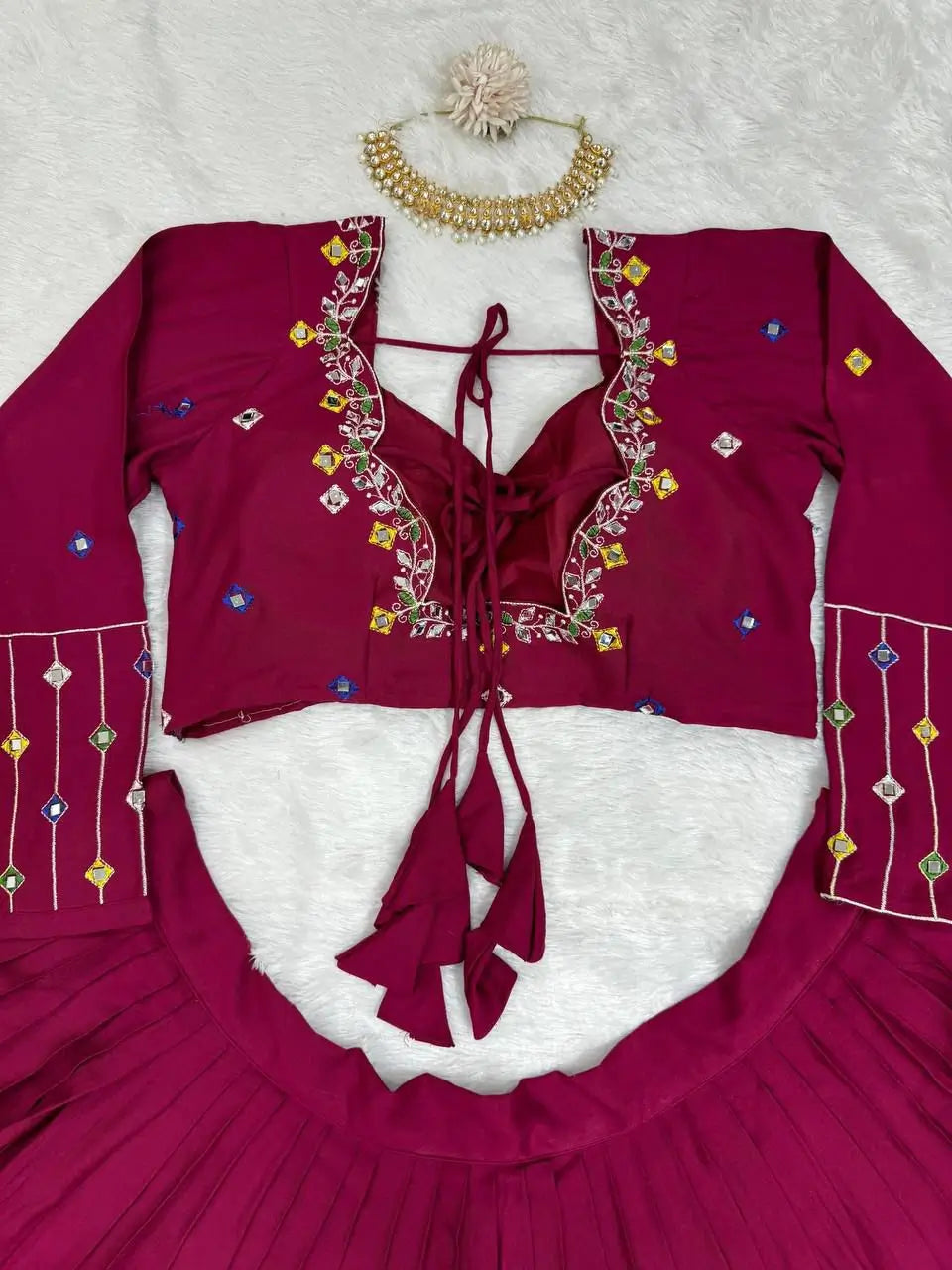 Mulberry Pink Rayon Digital Print With Real Mirror Work Navratri Lehenga