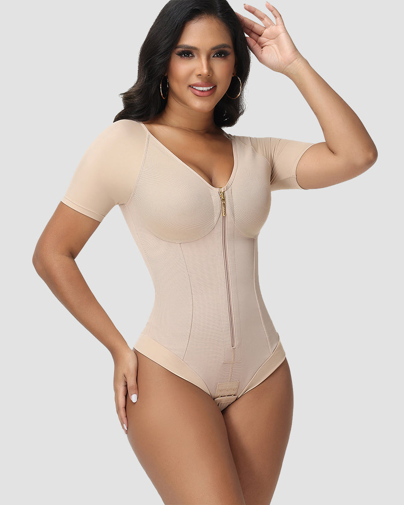 Shapshe® Short-Sleeve Tummy Control Thong Bodysuit