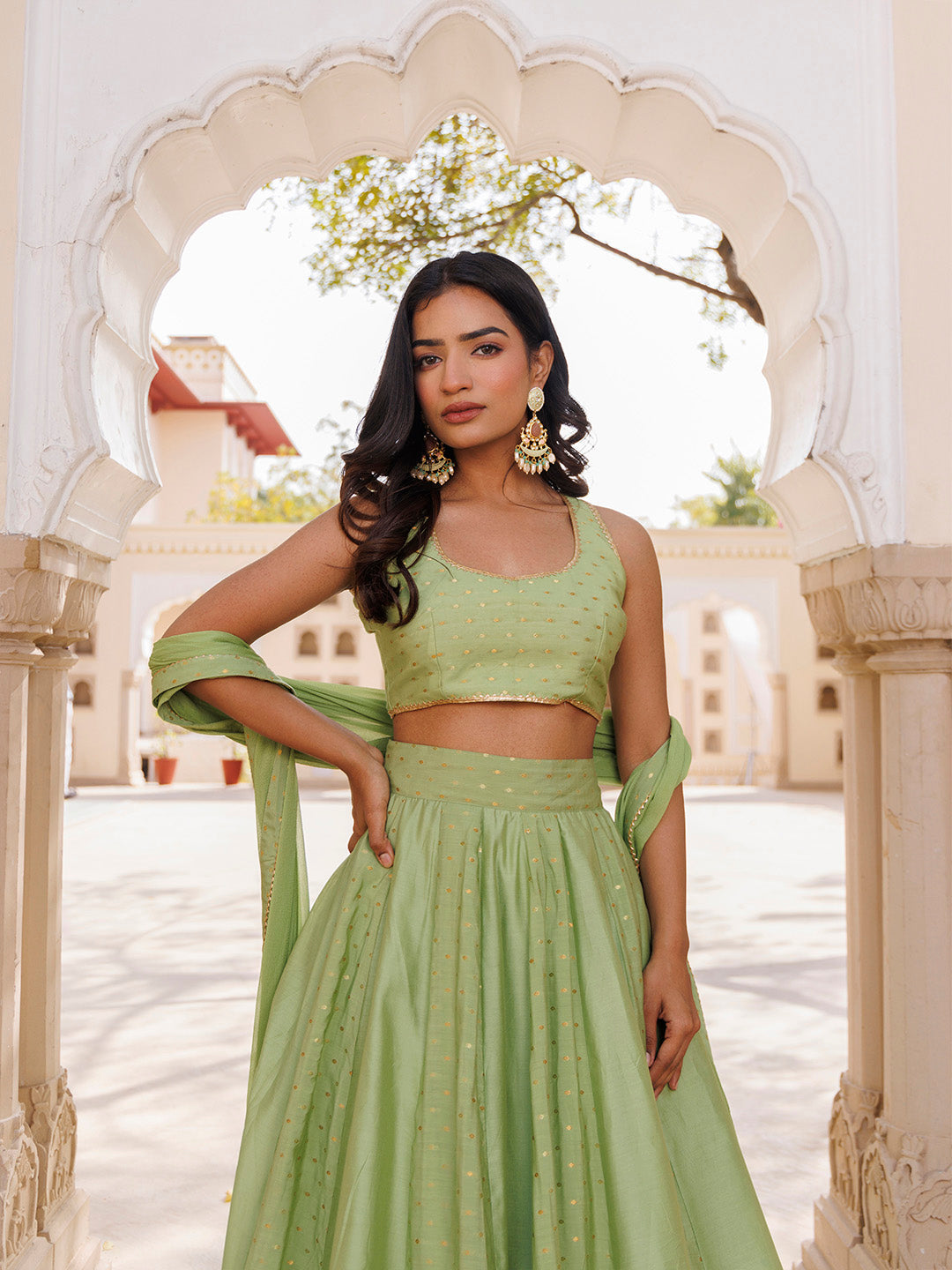 Arcadian Green Silk Lehenga Set