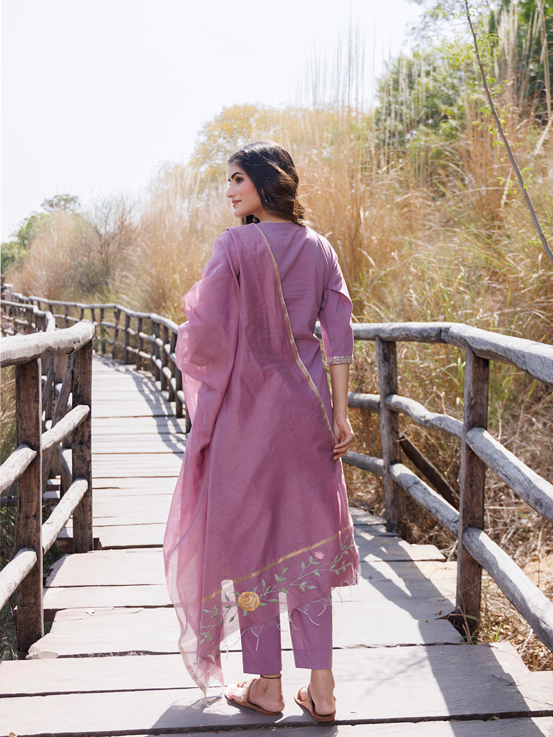 Heather Purple Cotton Suit Set